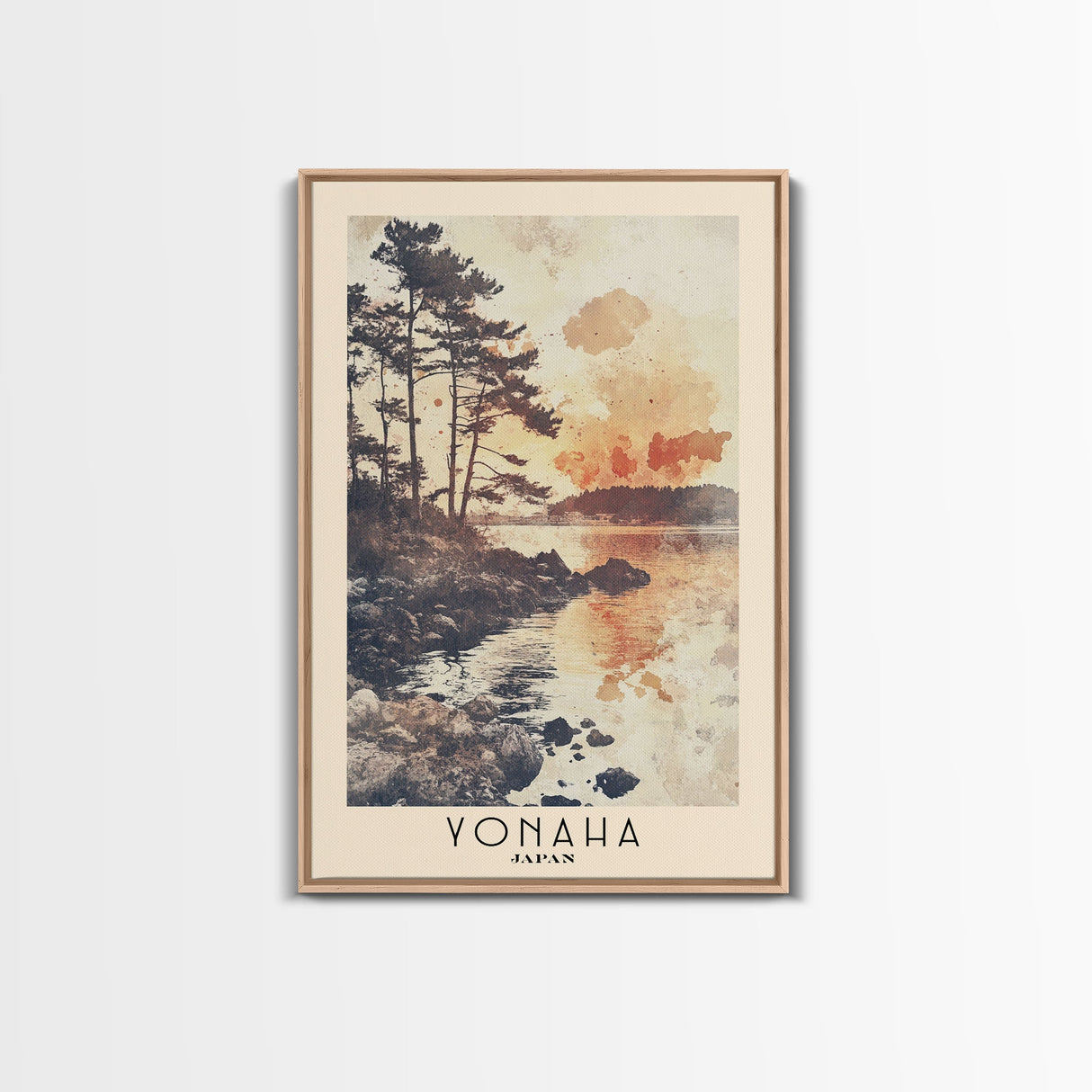 Yonaha, Japan Watercolor Beach Print, Vacation Gift, Japan Wall Art, Framed Canvas Print, Framed Beach Painting