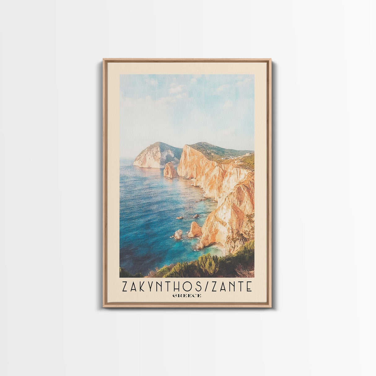 Zakynthos/Zante, Greece Watercolor Print, Vacation Gift, Greece Wall Art, Beach Painting, Beach Decor, Large Wall Art, Wood Frame Art