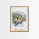 Zihuatanejo, Mexico Watercolor Beach Print, Vacation Gift, Mexico Wall Art, Framed Canvas Print, Framed Beach Painting