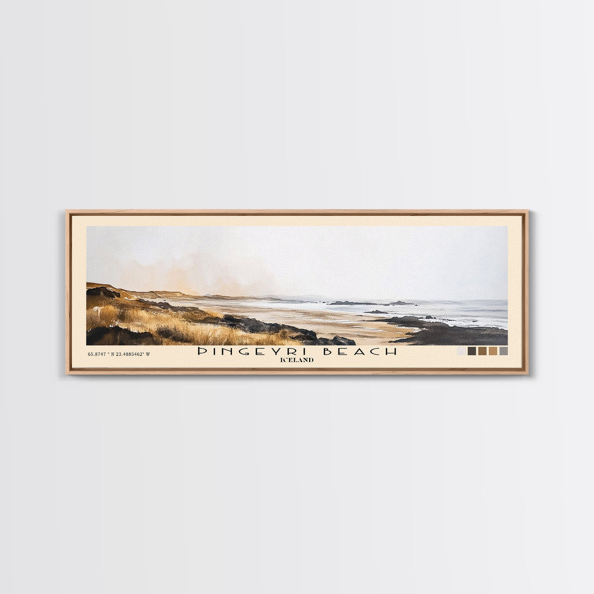 Þingeyri Beach, Iceland Watercolor Beach Print, Vacation Gift, Iceland Wall Art, Framed Canvas Print, Framed Beach Painting