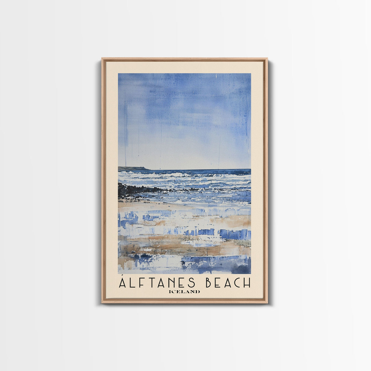 Álftanes Beach, Iceland Watercolor Print, Vacation Gift, Iceland Wall Art, Beach Painting, Beach Decor, Large Wall Art, Wood Frame Art