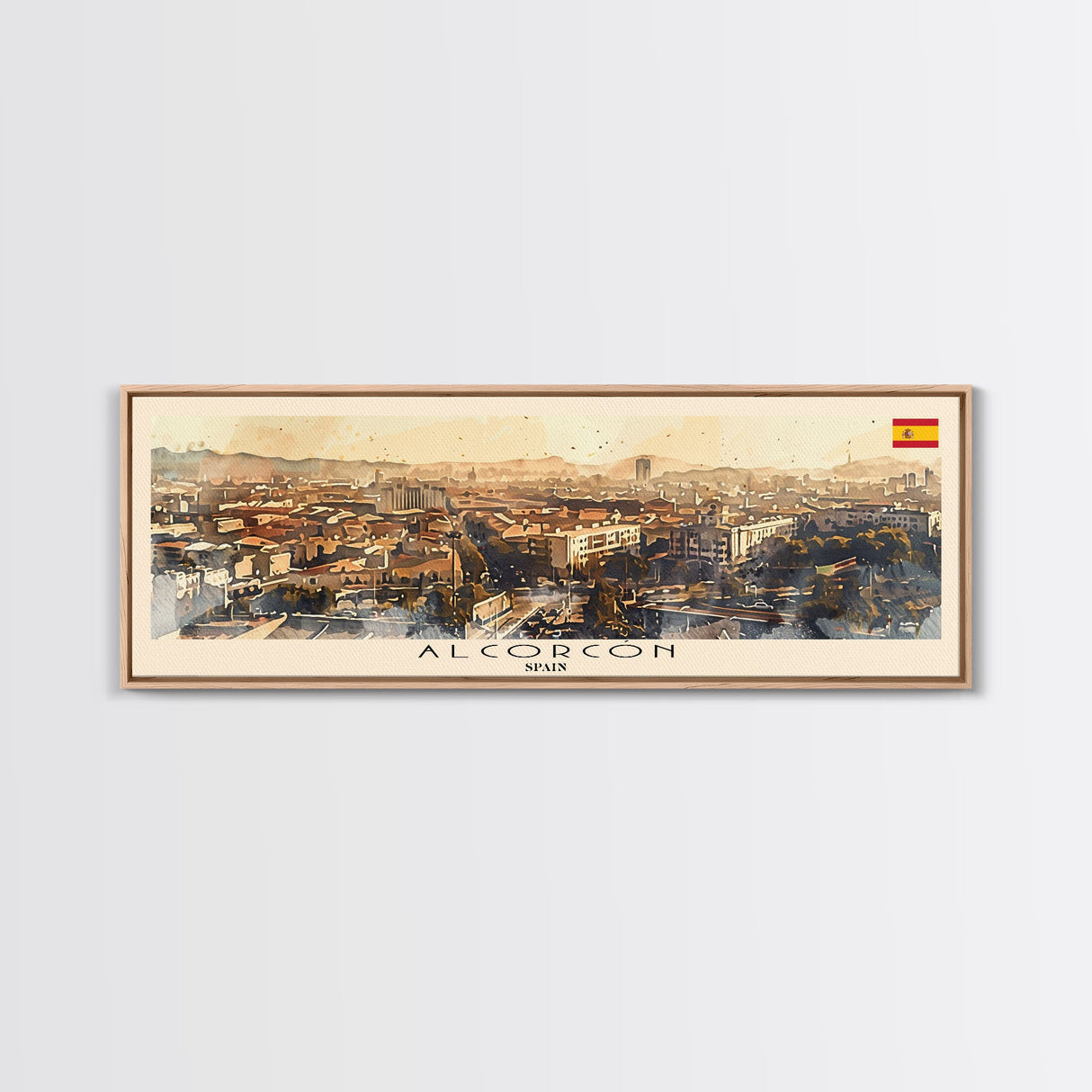 Alcorcón Spain Panoramic Travel Poster, Framed Canvas Print or Metal Wall Art, Travel Art, Home Decor, Panoramic Painting, Midcentury Art