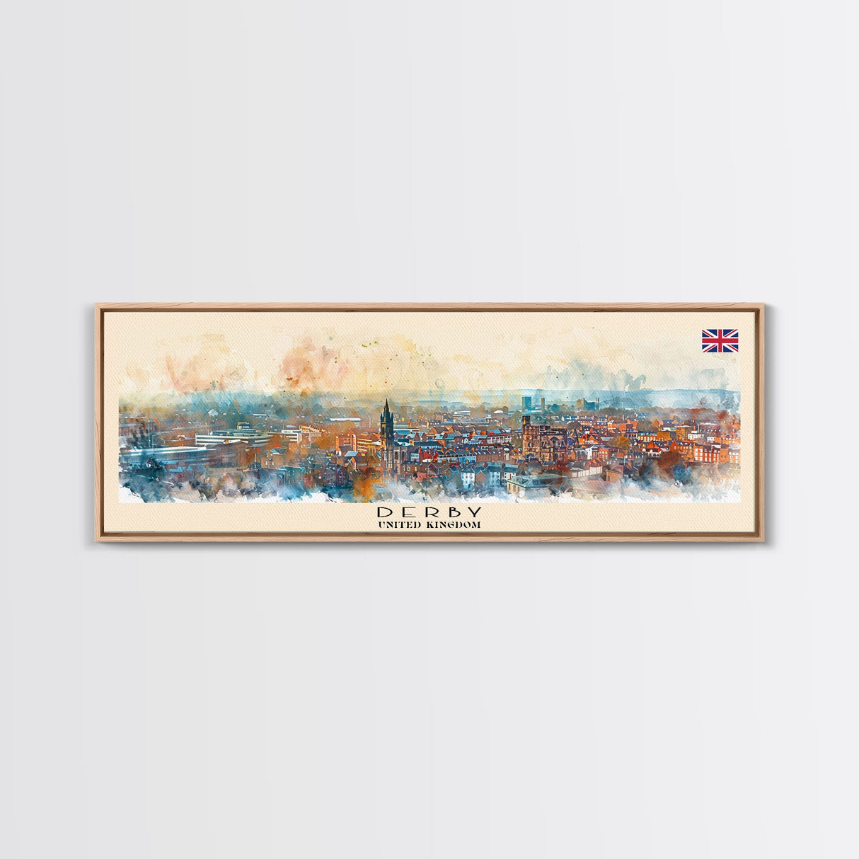 Derby United Kingdom Travel Print Wall Art, Panoramic City Art, Travel Art, Wall Decor, Vacation Gift, Framed Canvas Print Or Metal Art