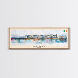 Galway Ireland Panoramic Travel Poster, Framed Canvas Print or Metal Wall Art, Travel Art, Home Decor, Panoramic Painting, Midcentury Art