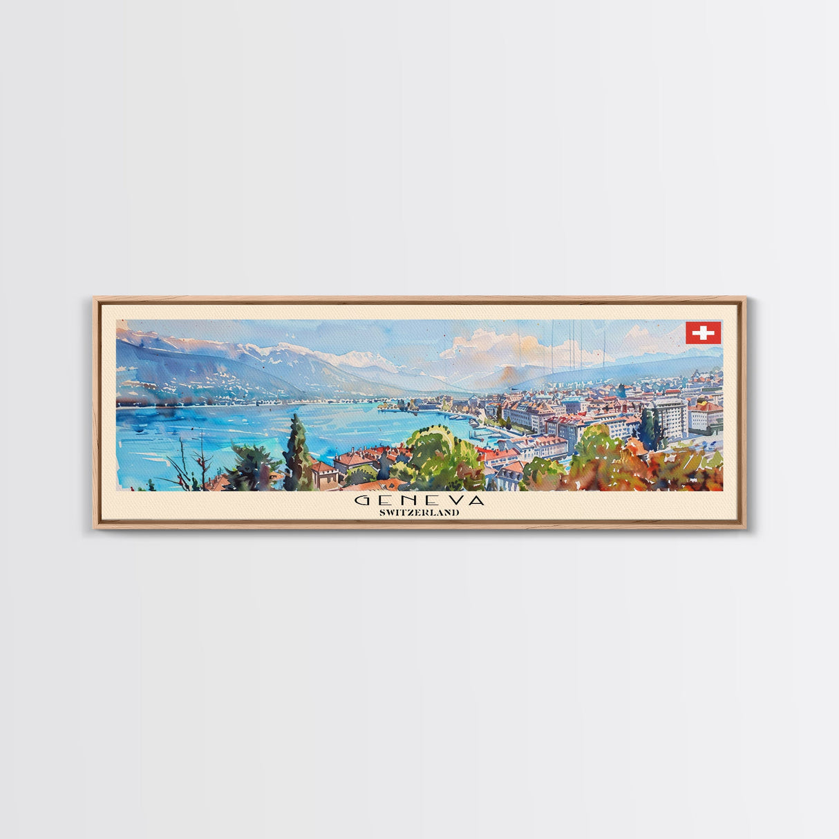 Geneva Switzerland Wall Art, Panoramic Travel Poster, Panoramic Framed Canvas Print, City Wall Art, Wall Hanging Home Decor, Travel Art