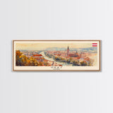 Graz Austria Wall Art, Panoramic Travel Poster, Panoramic Framed Canvas Print, City Wall Art, Wall Hanging Home Decor, Travel Art