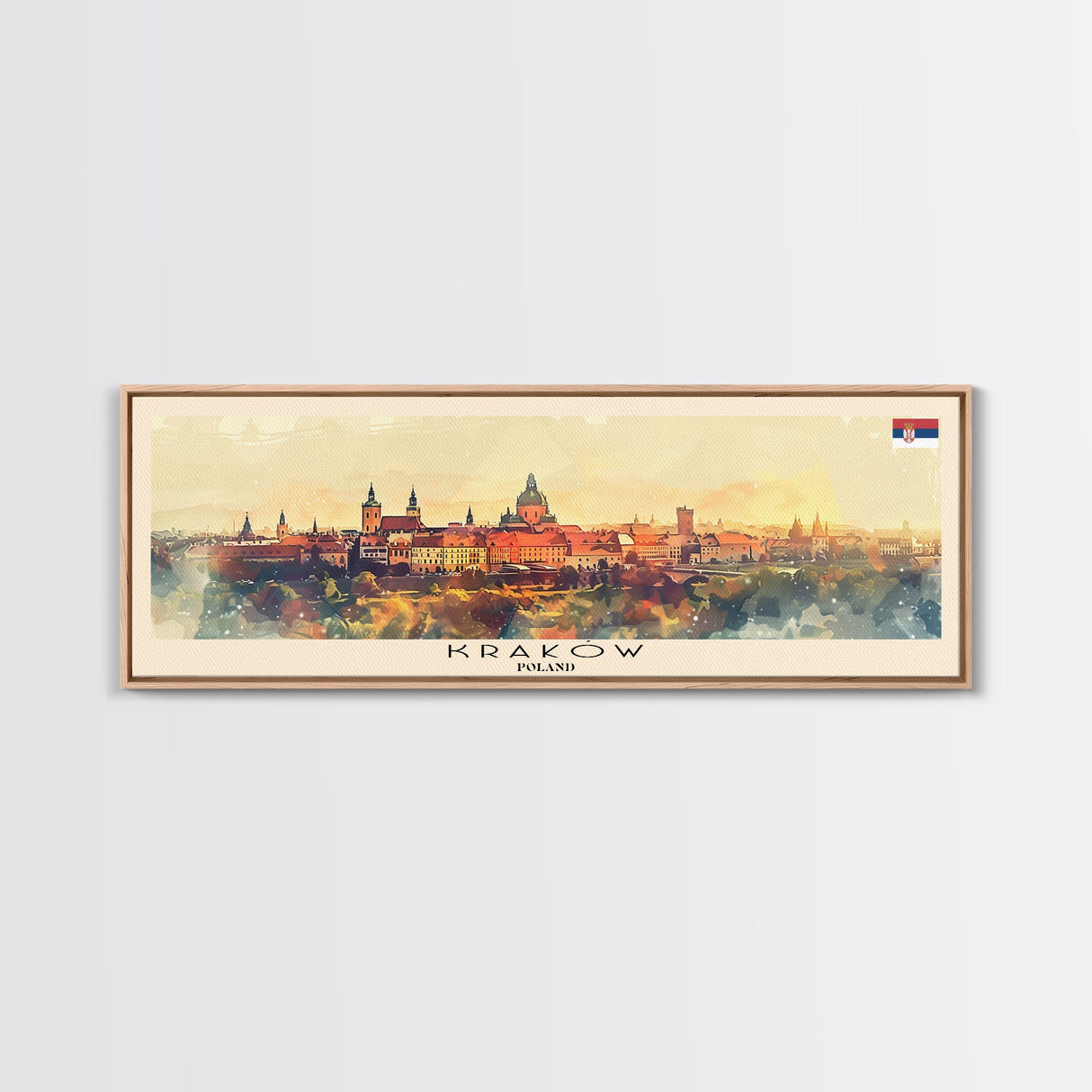 Krakow Poland Travel Art, City Art, Framed Canvas Print or Metal Wall Art, Europe Travel Poster, Panoramic Wall Art, Extra Wide Wall Art