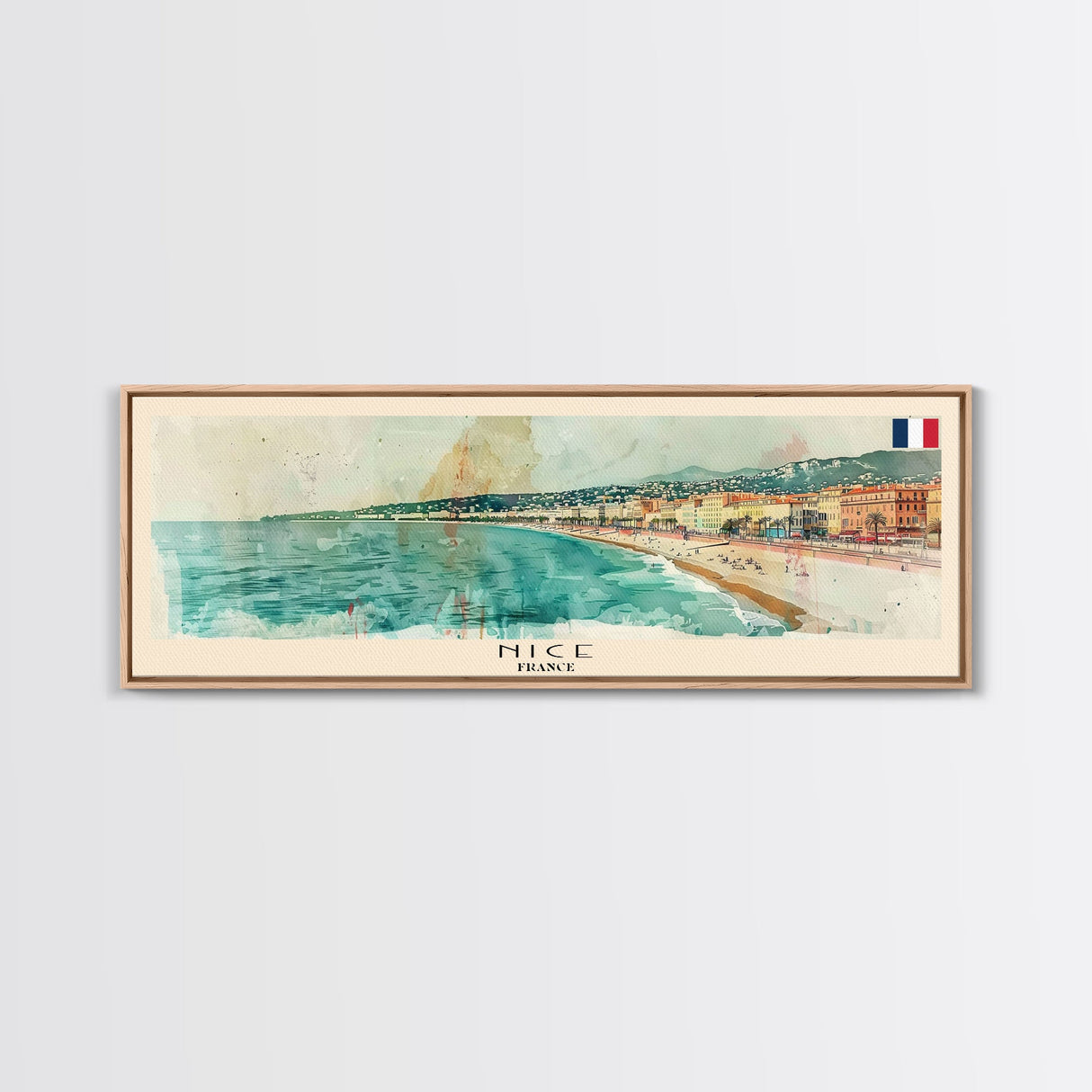 Nice France Travel Art, City Art, Framed Canvas Print or Metal Wall Art, Europe Travel Poster, Panoramic Wall Art, Extra Wide Wall Art