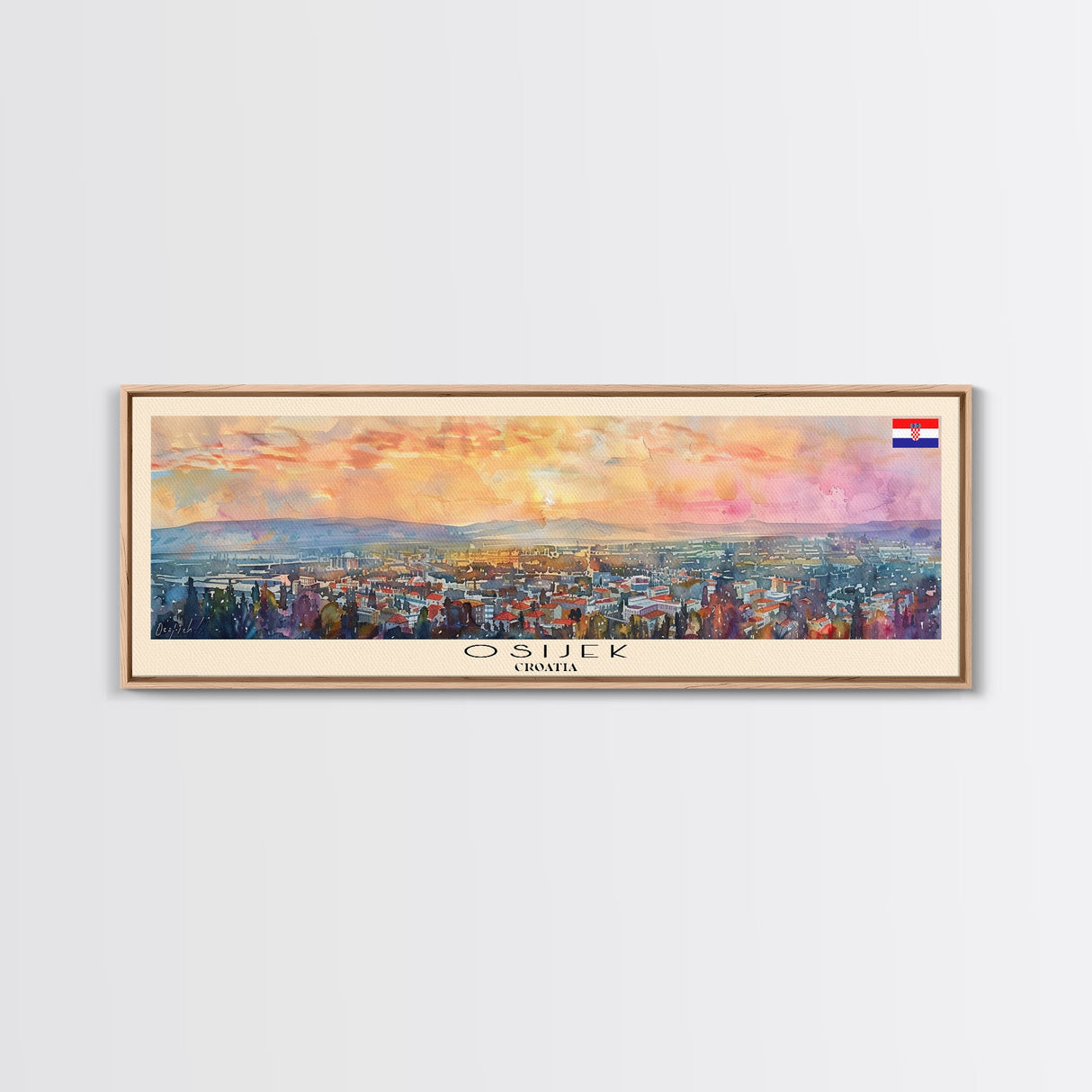 Osijek Croatia Travel Print Wall Art, Panoramic City Art, Travel Art, Wall Decor, Vacation Gift, Framed Canvas Print Or Metal Art