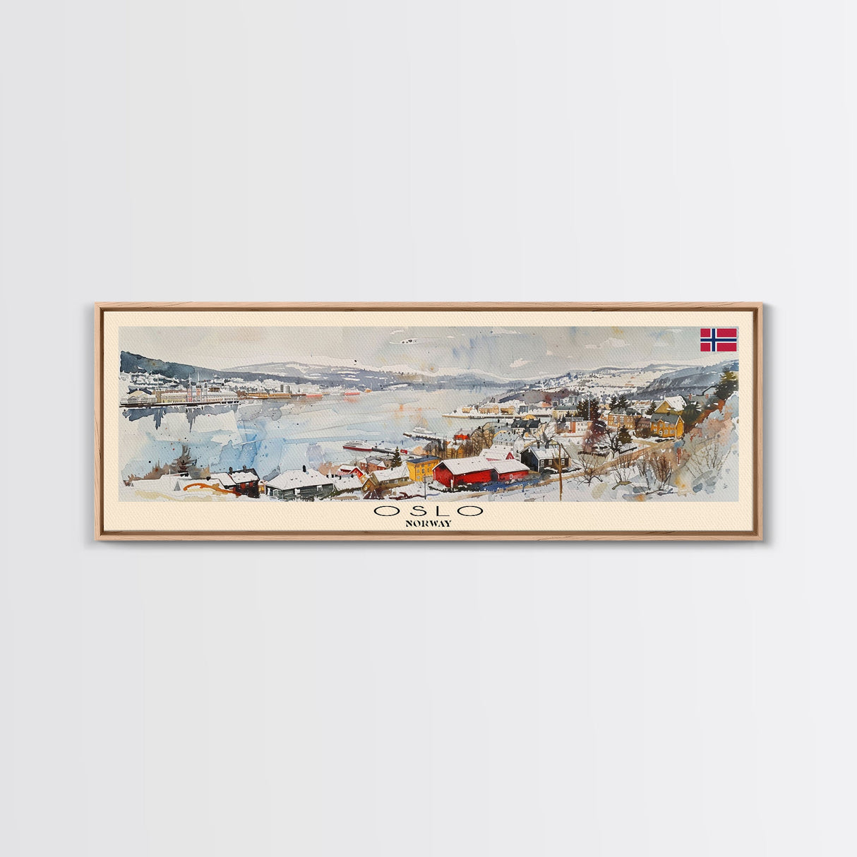 Oslo Norway Travel Art, City Art, Framed Canvas Print or Metal Wall Art, Europe Travel Poster, Panoramic Wall Art, Extra Wide Wall Art