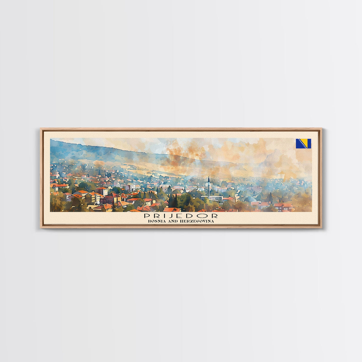 Prijedor Bosnia Travel Art, City Art, Framed Canvas Print or Metal Wall Art, Europe Travel Poster, Panoramic Wall Art, Extra Wide Wall Art