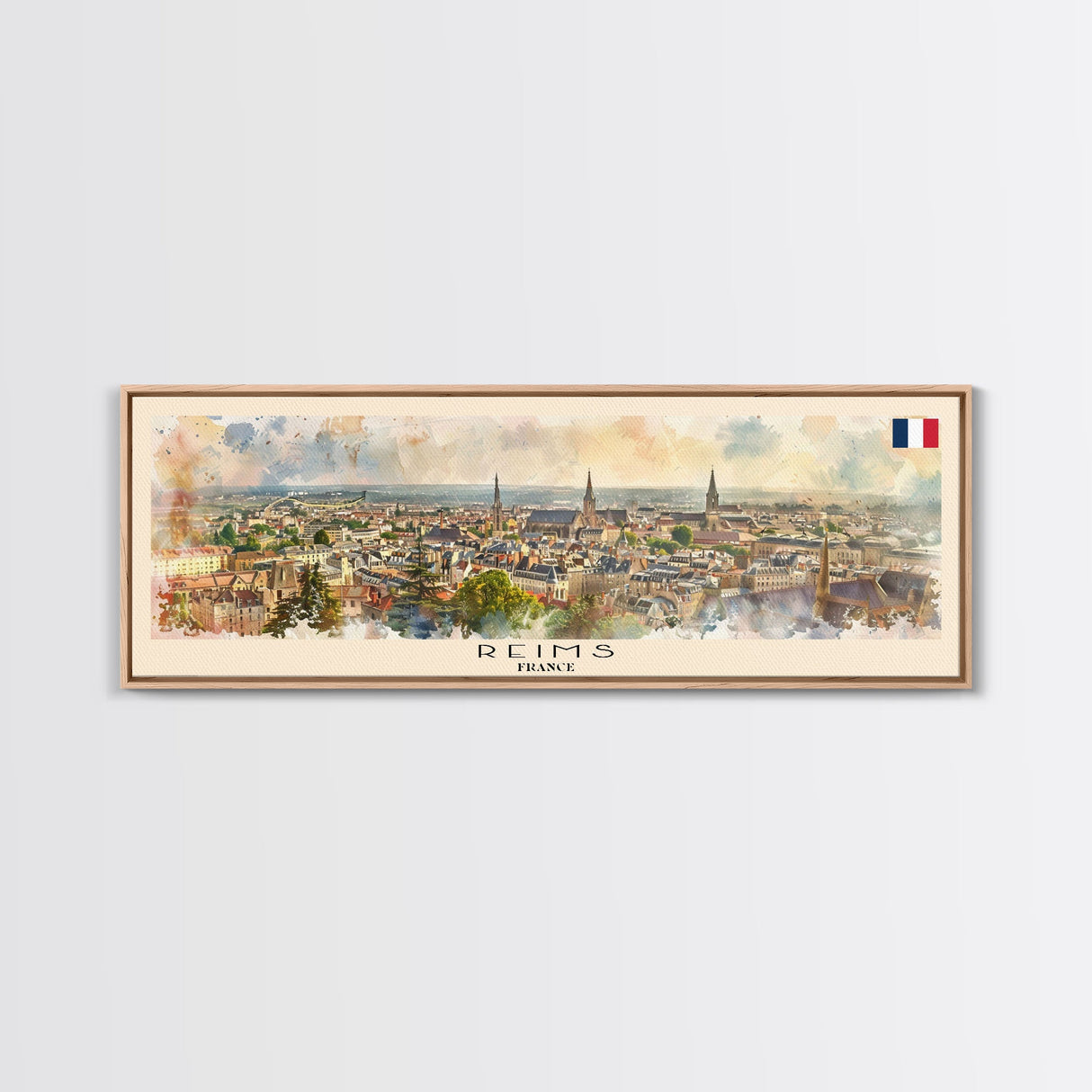 Reims France Travel Art, City Art, Framed Canvas Print or Metal Wall Art, Europe Travel Poster, Panoramic Wall Art, Extra Wide Wall Art