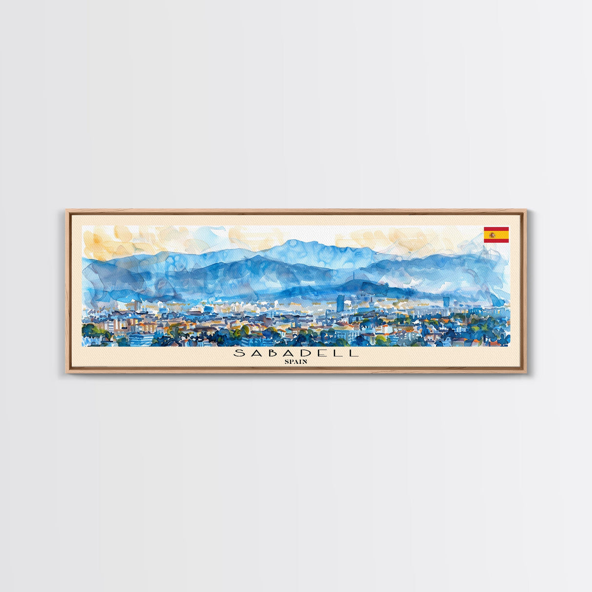 Sabadell Spain Travel Print Wall Art, Panoramic City Art, Travel Art, Wall Decor, Vacation Gift, Framed Canvas Print Or Metal Art