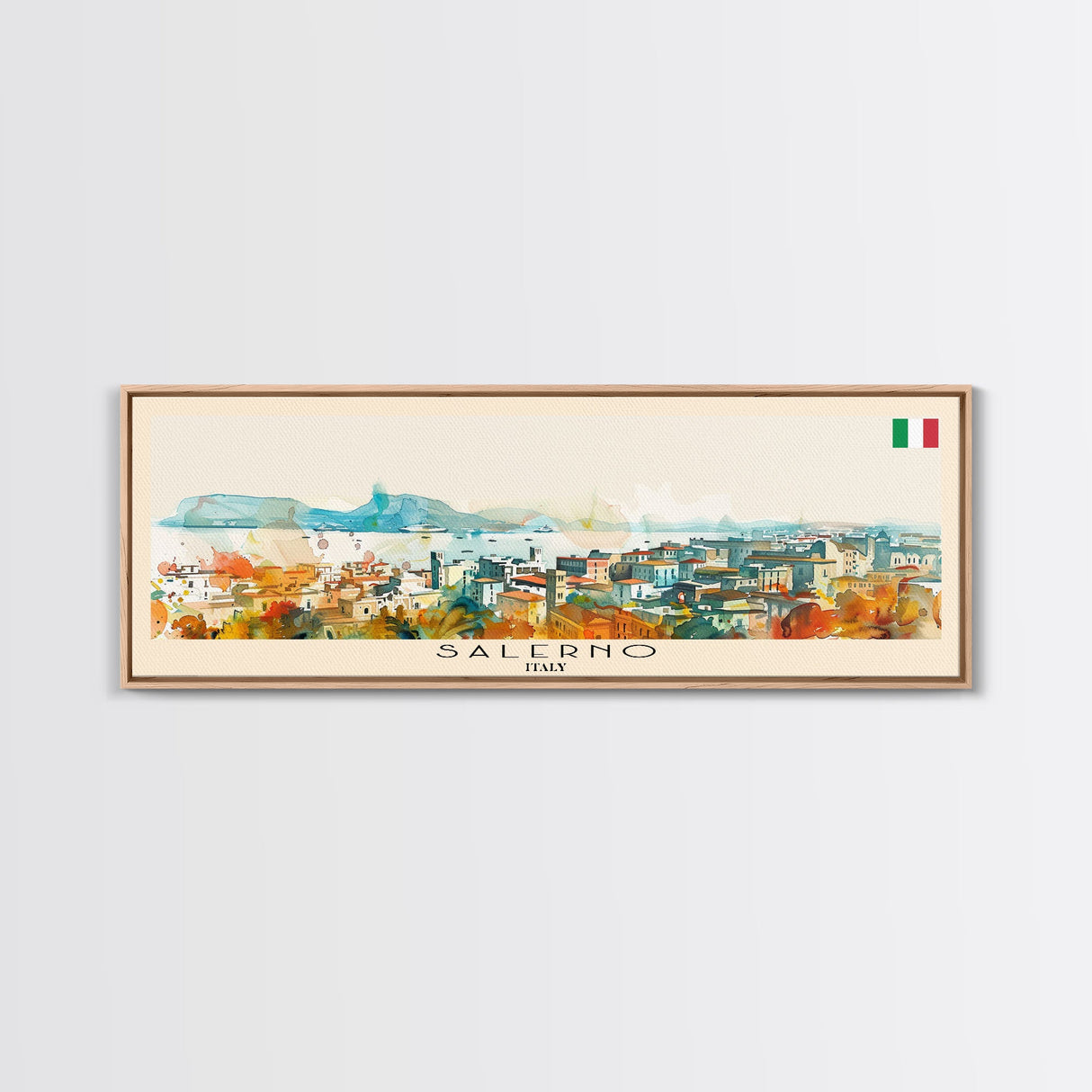 Salerno Italy Travel Art, City Art, Framed Canvas Print or Metal Wall Art, Europe Travel Poster, Panoramic Wall Art, Extra Wide Wall Art