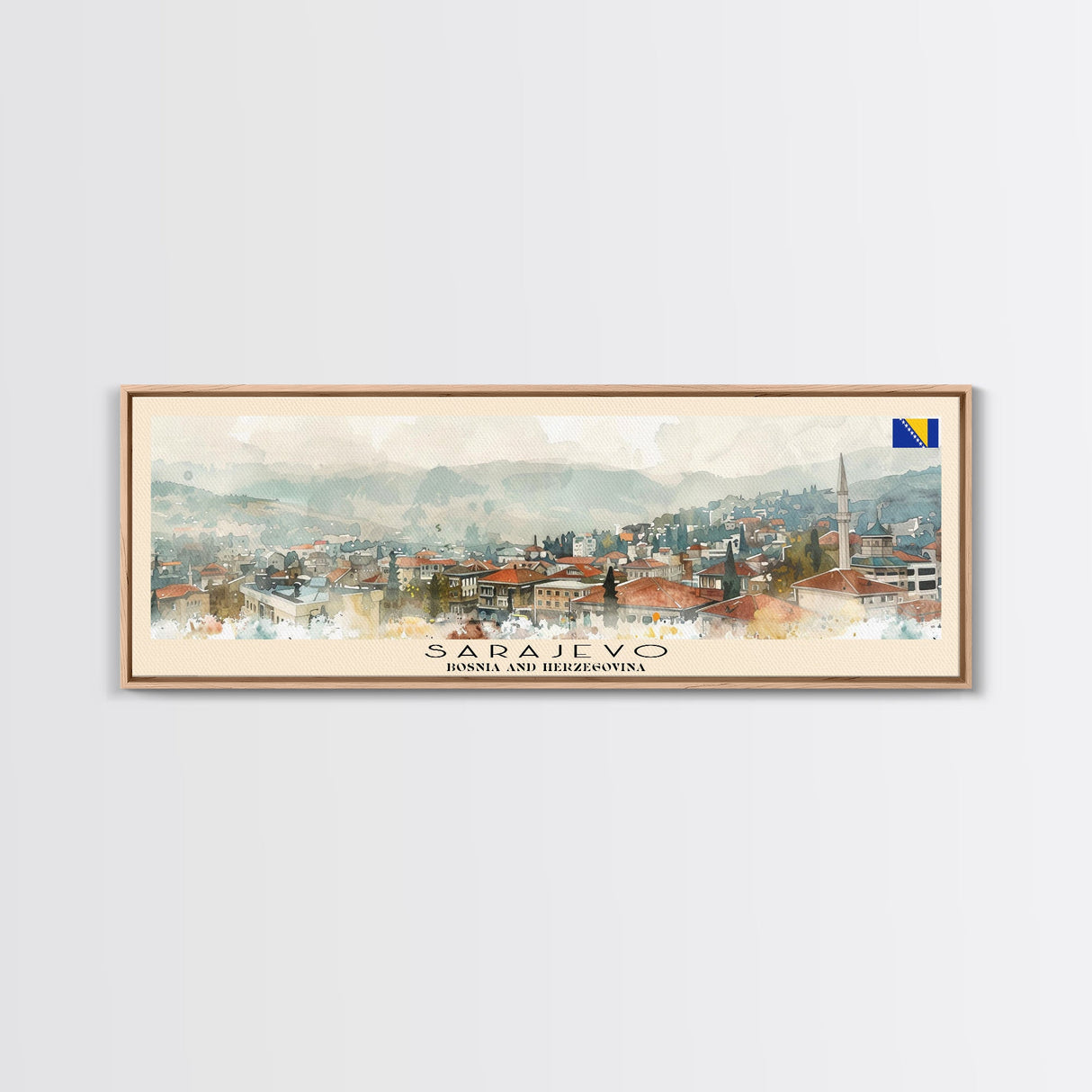 Sarajevo Bosnia Travel Art, City Art, Framed Canvas Print or Metal Wall Art, Europe Travel Poster, Panoramic Wall Art, Extra Wide Wall Art