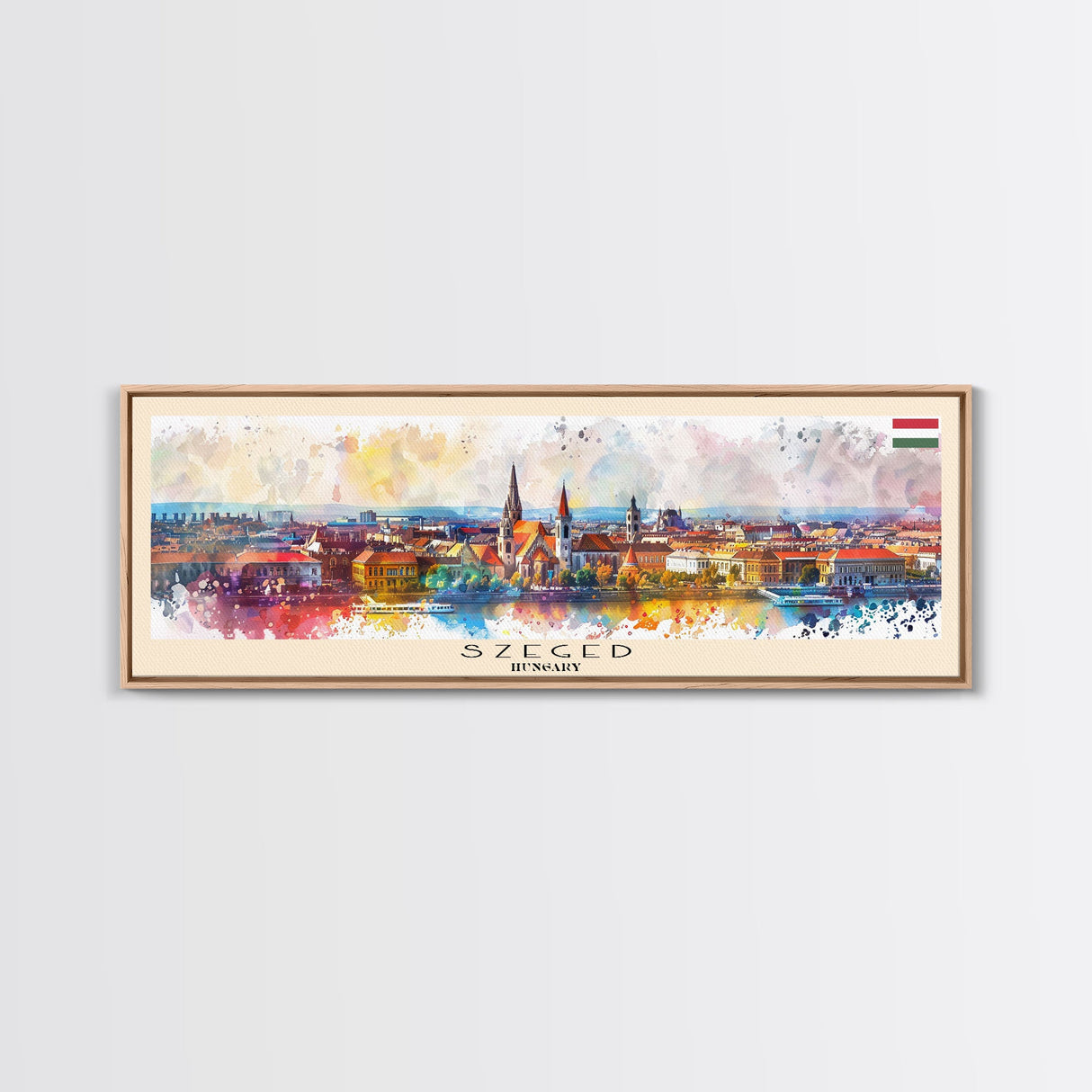 Szeged Hungary Travel Art, City Art, Framed Canvas Print or Metal Wall Art, Europe Travel Poster, Panoramic Wall Art, Extra Wide Wall Art