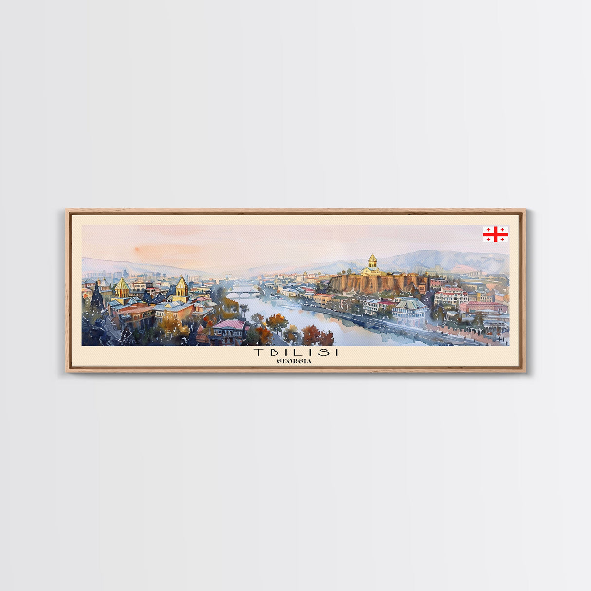 Tbilisi Georgia Travel Art, City Art, Framed Canvas Print or Metal Wall Art, Europe Travel Poster, Panoramic Wall Art, Extra Wide Wall Art