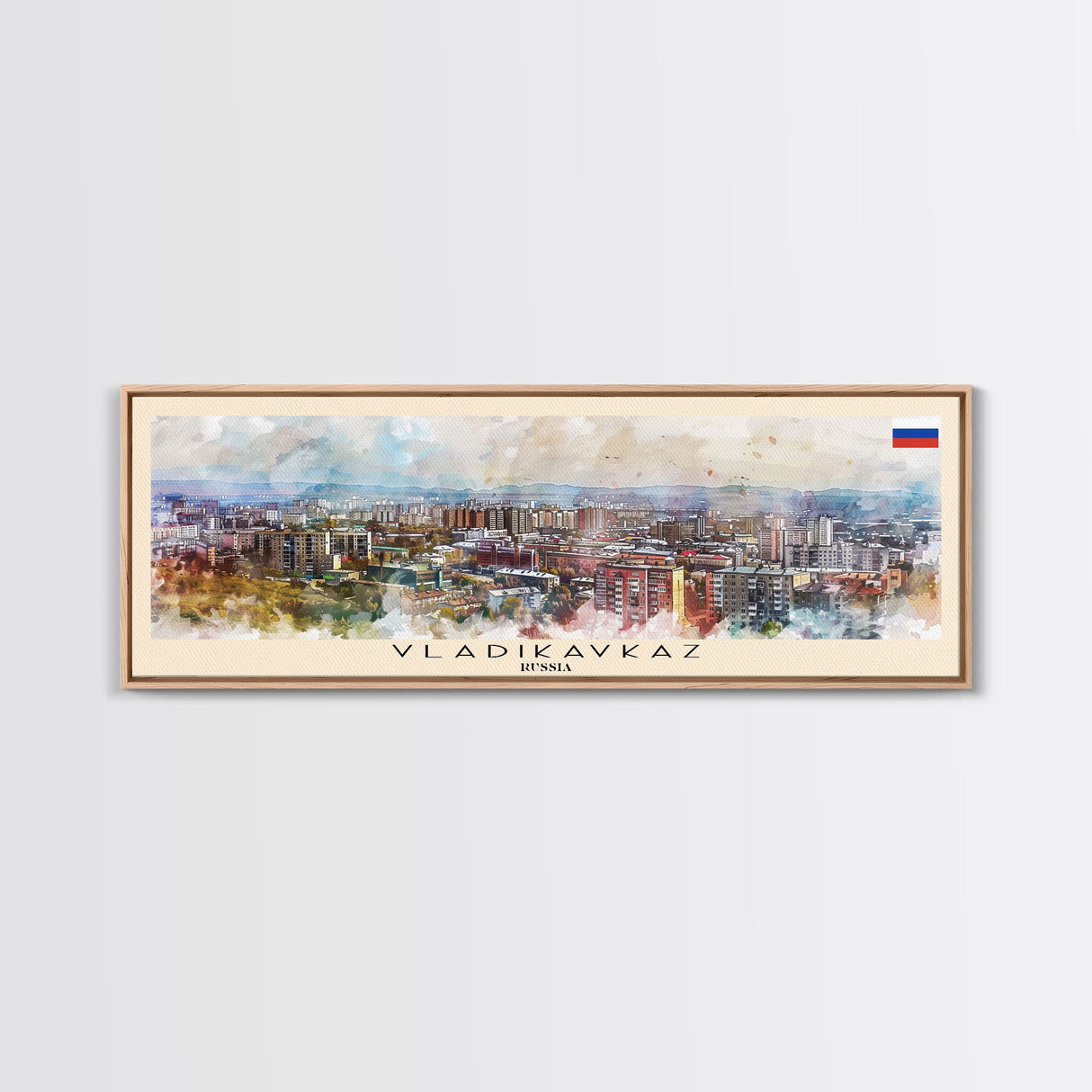 Vladikavkaz Russia Panoramic Travel Poster, Framed Canvas Print or Metal Wall Art, Travel Art, Home Decor, Panoramic Painting, Midcentury Art