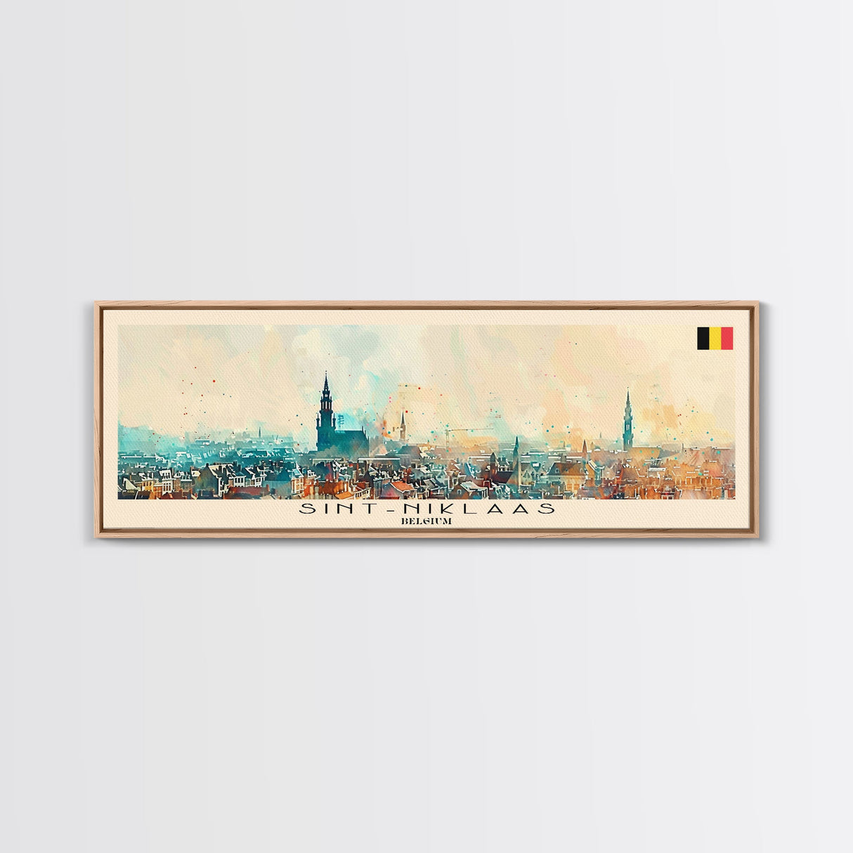 Saint Niklaas Belgium Wall Art, Panoramic Travel Poster, Panoramic Framed Canvas Print, City Wall Art, Wall Hanging Home Decor, Travel Art