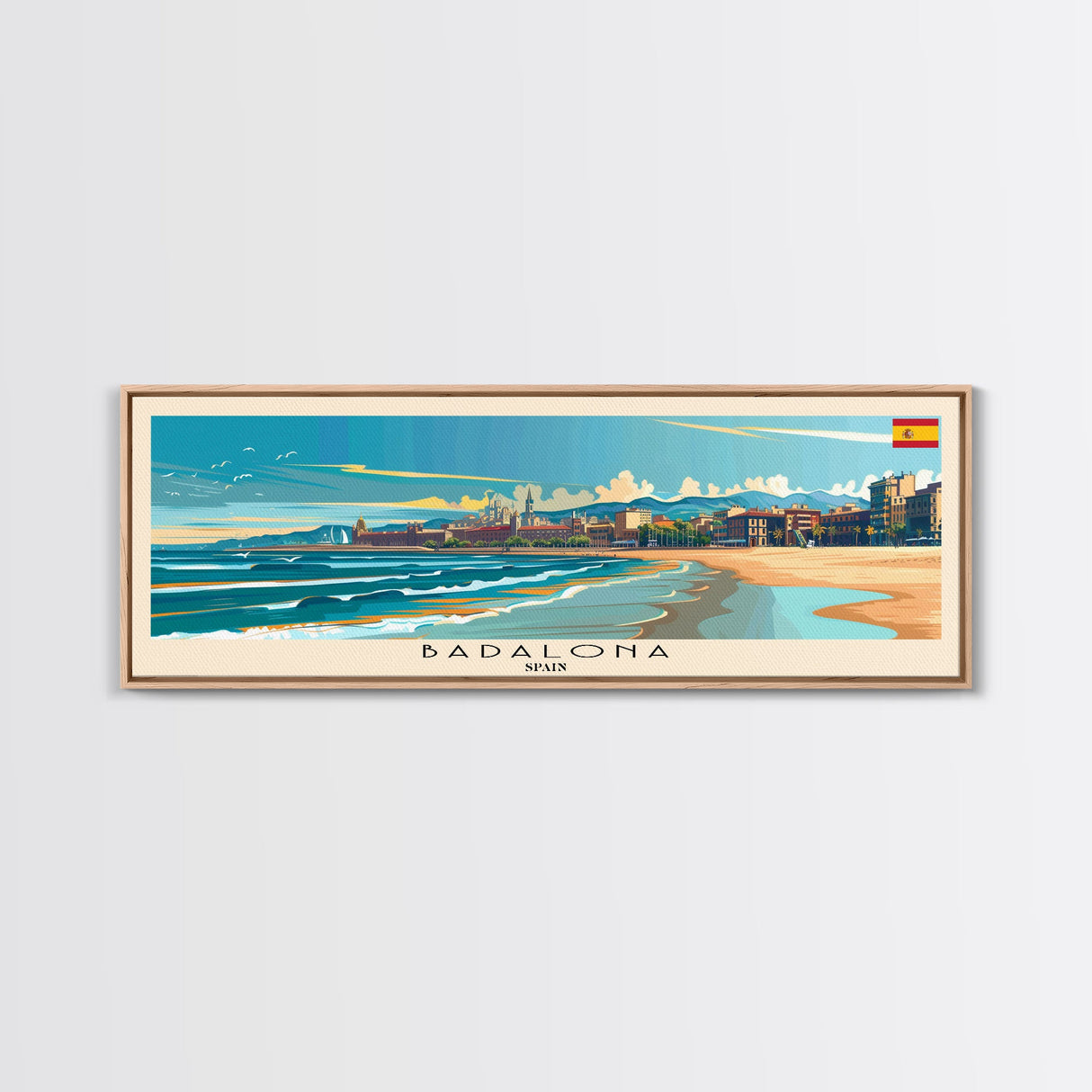 Badalona Spain Travel Print Wall Art, Panoramic City Art, Travel Art, Wall Decor, Vacation Gift, Framed Canvas Print Or Metal Art