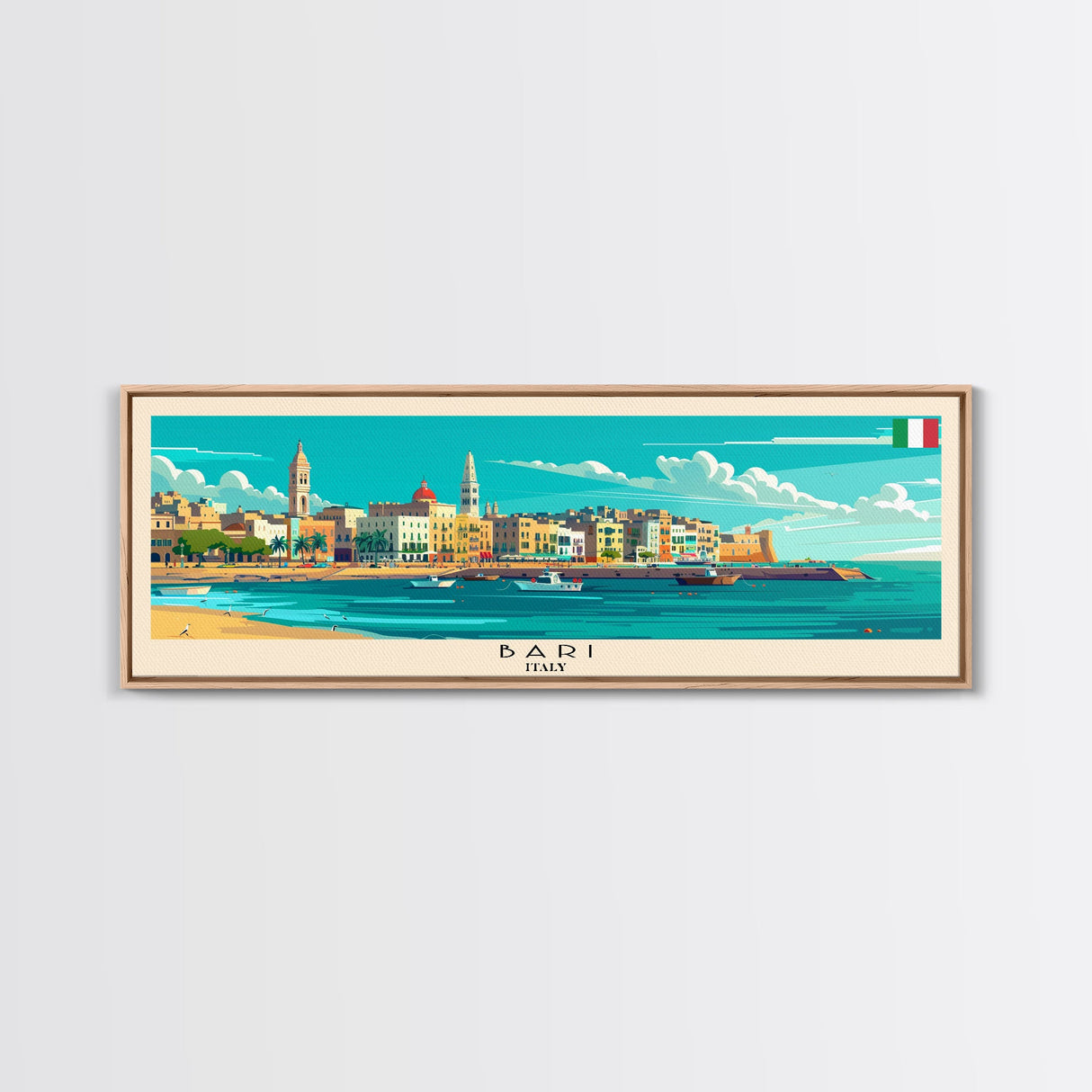 Bari Italy Travel Art, City Art, Framed Canvas Print or Metal Wall Art, Europe Travel Poster, Panoramic Wall Art, Extra Wide Wall Art