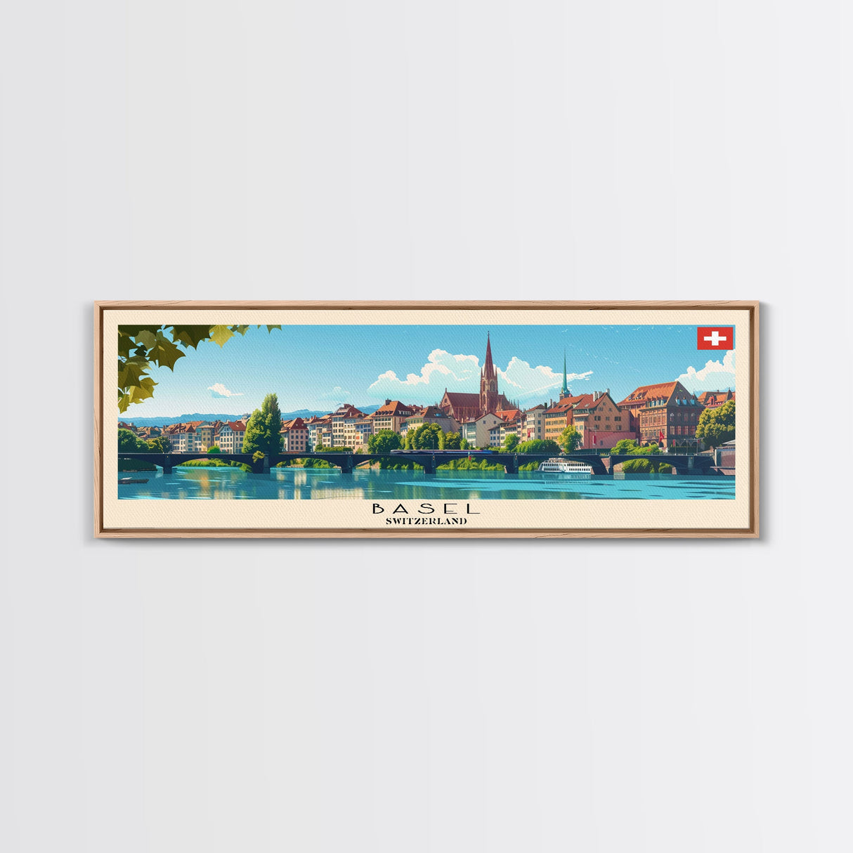 Basel SwitzerlandTravel Art, City Art, Framed Canvas Print or Metal Wall Art, Europe Travel Poster, Panoramic Wall Art, Extra Wide Wall Art