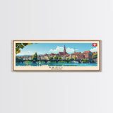 Basel SwitzerlandTravel Art, City Art, Framed Canvas Print or Metal Wall Art, Europe Travel Poster, Panoramic Wall Art, Extra Wide Wall Art