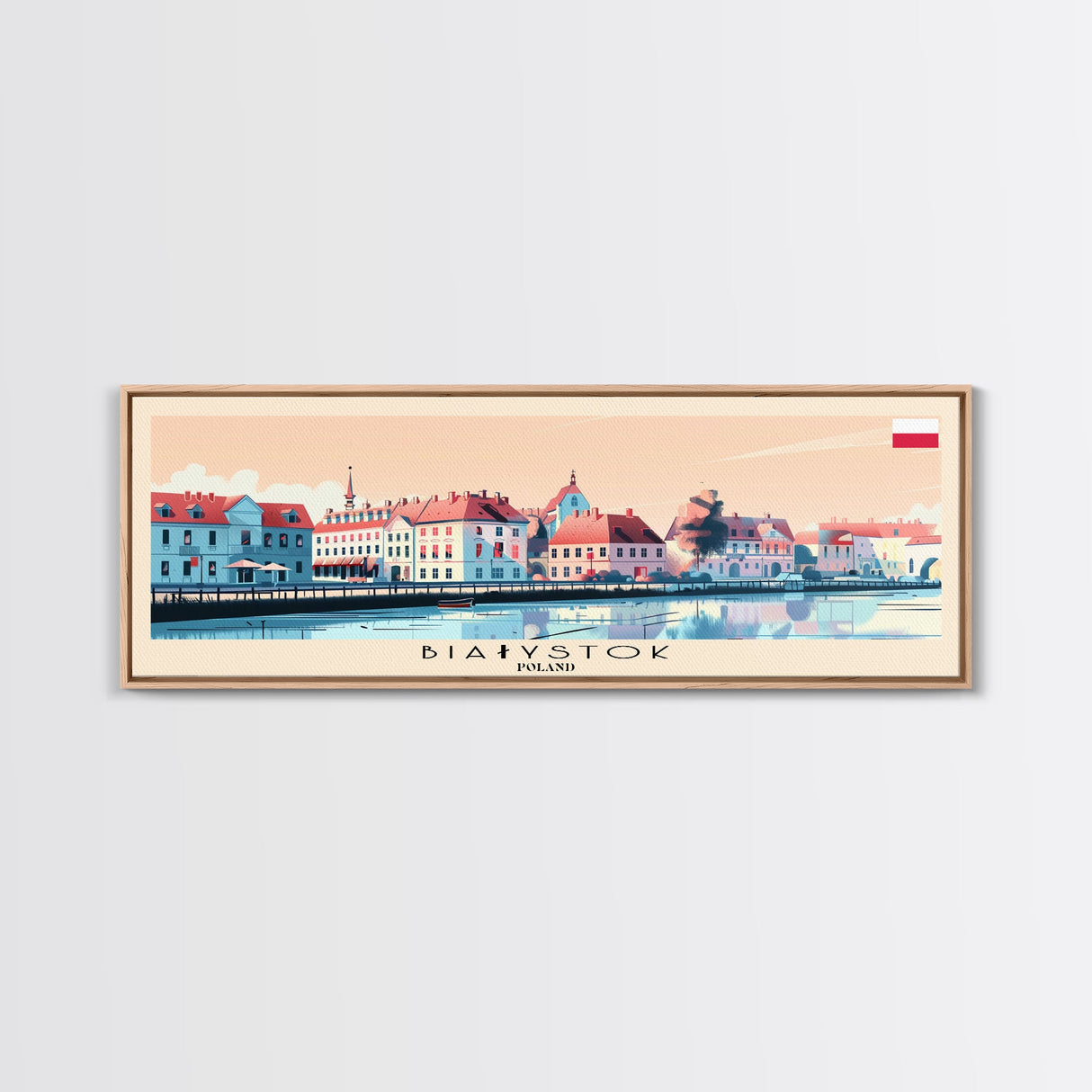 Bialystok Poland Panoramic Travel Poster, Framed Canvas Print or Metal Wall Art, Travel Art, Home Decor, Panoramic Painting, Midcentury Art