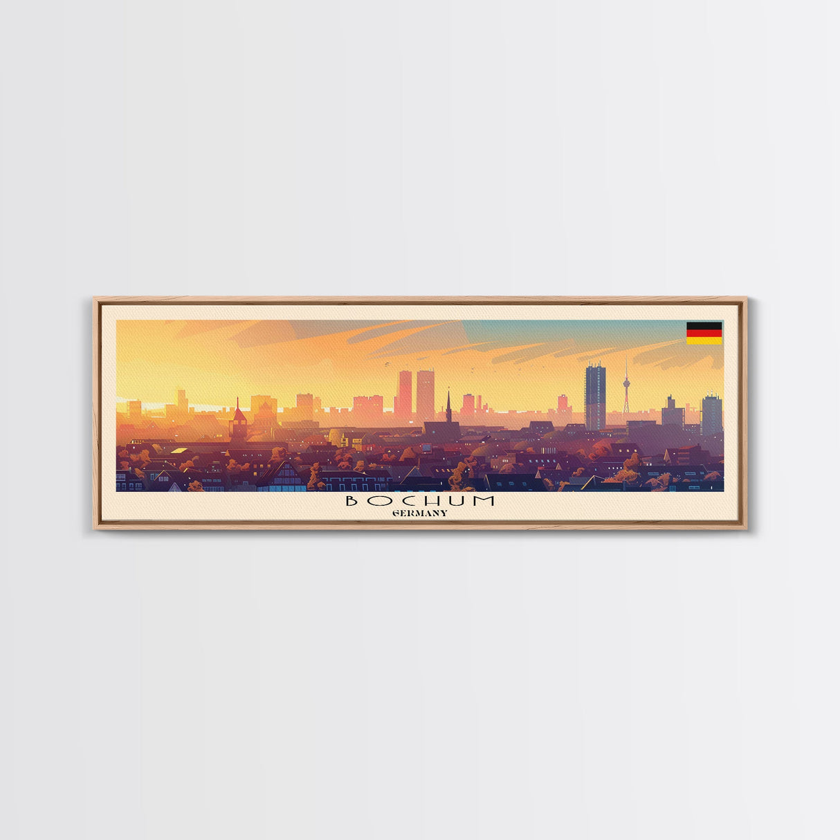 Bochum Germany Panoramic Travel Poster, Framed Canvas Print or Metal Wall Art, Travel Art, Home Decor, Panoramic Painting, Midcentury Art