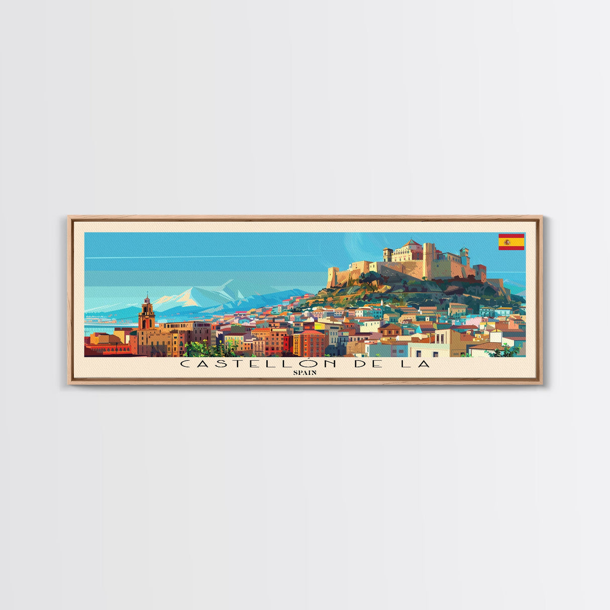 Castellon de la Plana Spain Wall Art, Panoramic Travel Poster, Panoramic Framed Canvas Print, City Wall Art, Wall Hanging Home Decor, Travel Art