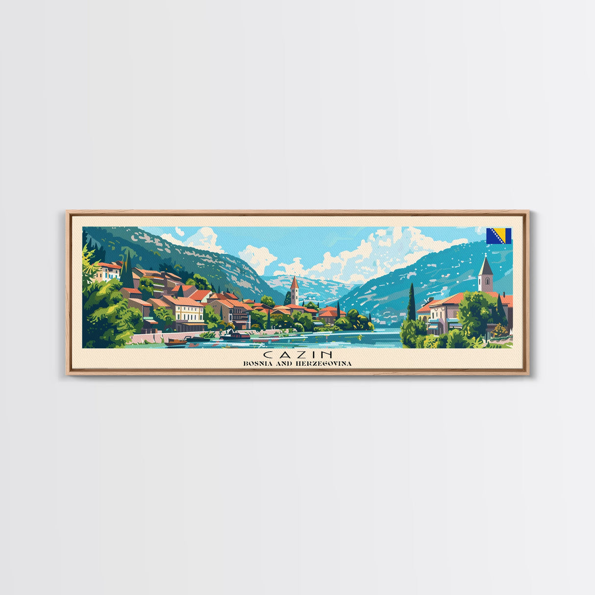 Cazin Bosnia Travel Art, City Art, Framed Canvas Print or Metal Wall Art, Europe Travel Poster, Panoramic Wall Art, Extra Wide Wall Art