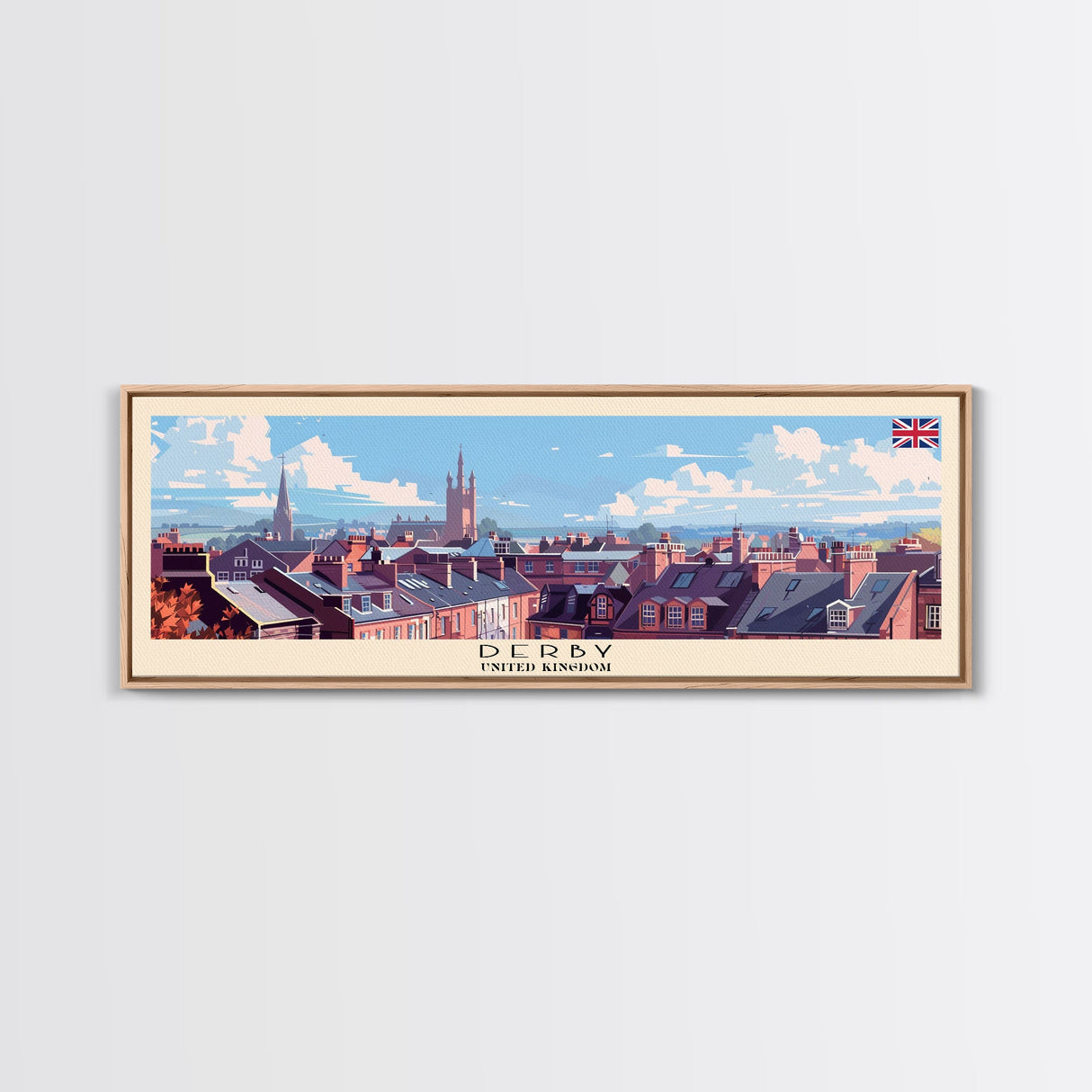 Derby United Kingdom Travel Print Wall Art, Panoramic City Art, Travel Art, Wall Decor, Vacation Gift, Framed Canvas Print Or Metal Art