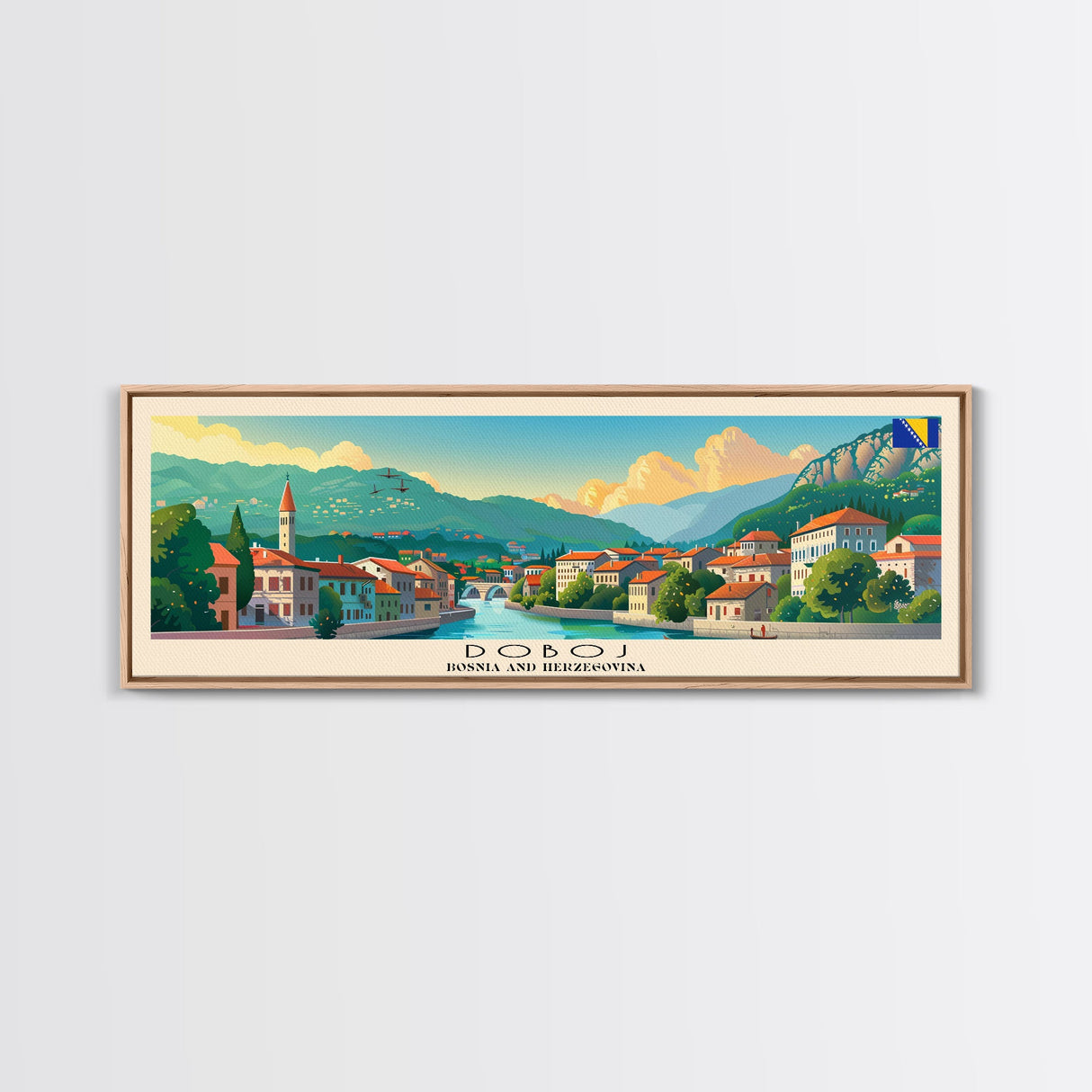 Doboj Bosnia Travel Print Wall Art, Panoramic City Art, Travel Art, Wall Decor, Vacation Gift, Framed Canvas Print Or Metal Art