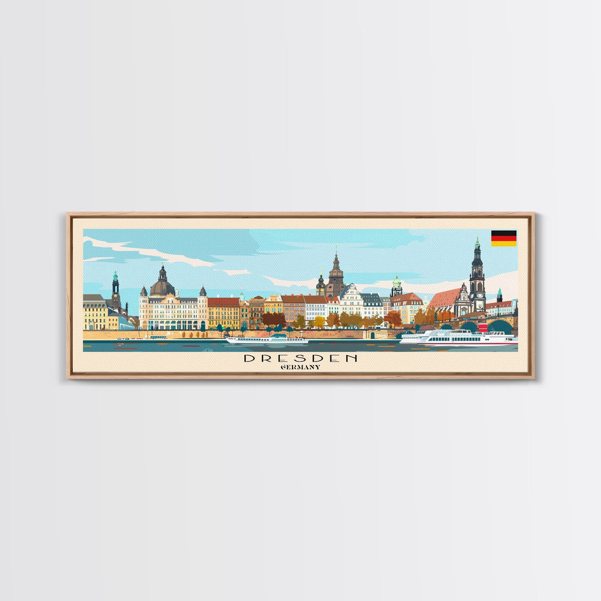 Dresde Germany Travel Art, City Art, Framed Canvas Print or Metal Wall Art, Europe Travel Poster, Panoramic Wall Art, Extra Wide Wall Art