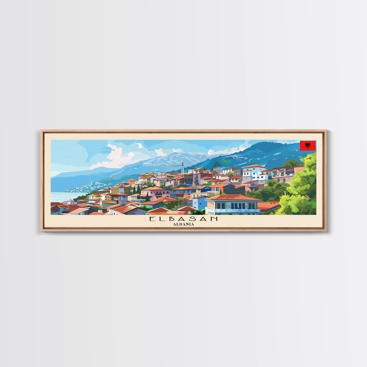 Elbasan Albania Travel Print Wall Art, Panoramic City Art, Travel Art, Wall Decor, Vacation Gift, Framed Canvas Print Or Metal Art