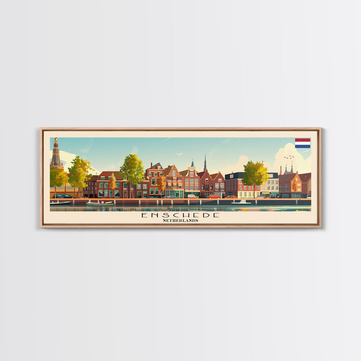 Enschede Netherlands Wall Art, Panoramic Travel Poster, Panoramic Framed Canvas Print, City Wall Art, Wall Hanging Home Decor, Travel Art