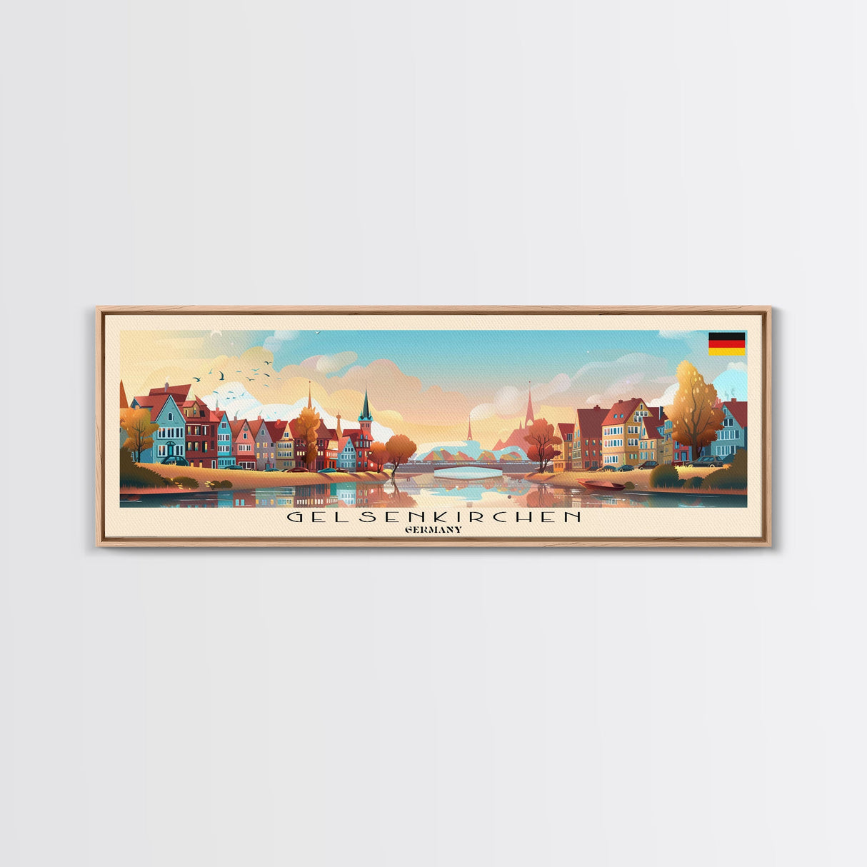 Gelsenkirchen Germany Panoramic Travel Poster, Framed Canvas Print or Metal Wall Art, Travel Art, Home Decor, Panoramic Painting, Midcentury Art