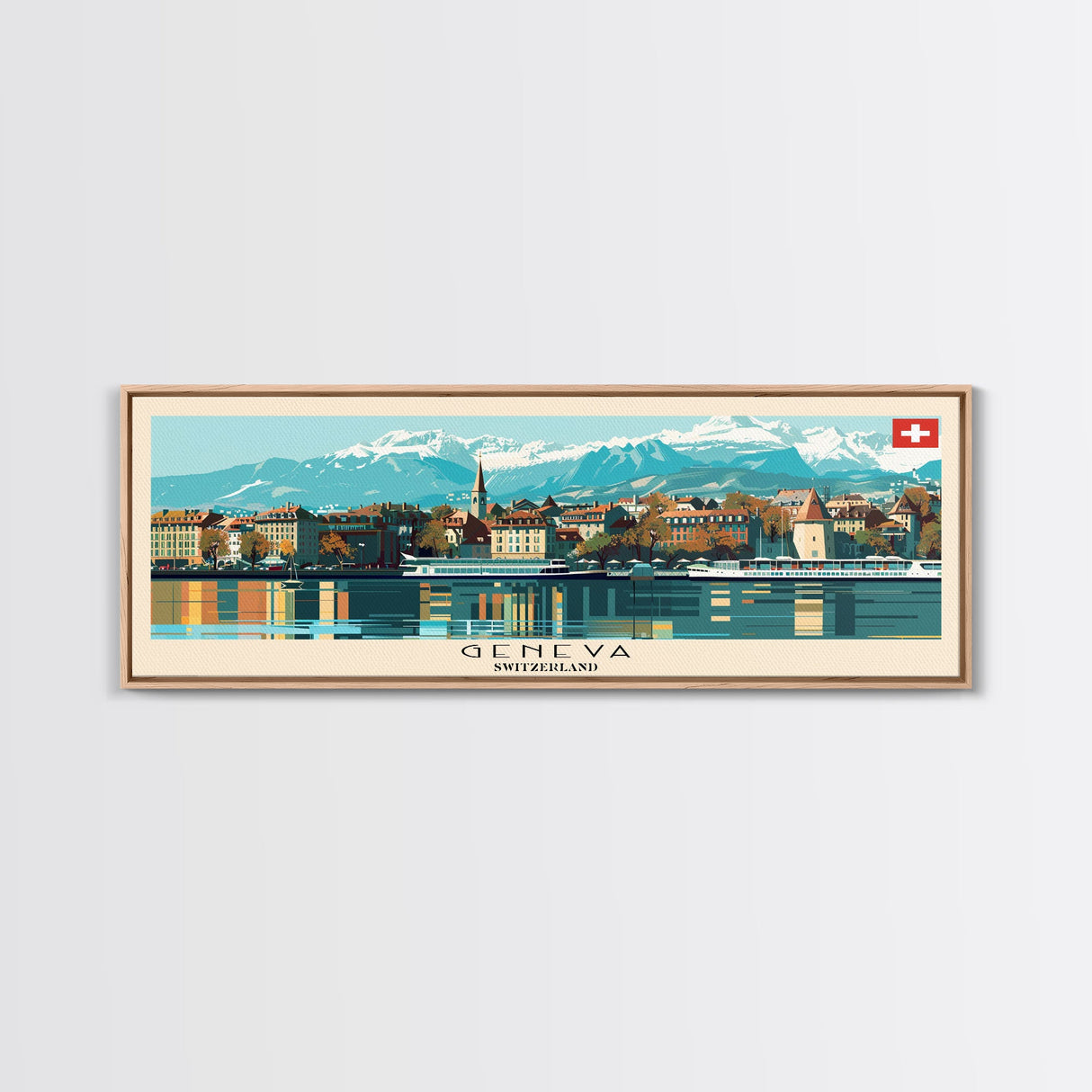 Geneva Switzerland Wall Art, Panoramic Travel Poster, Panoramic Framed Canvas Print, City Wall Art, Wall Hanging Home Decor, Travel Art