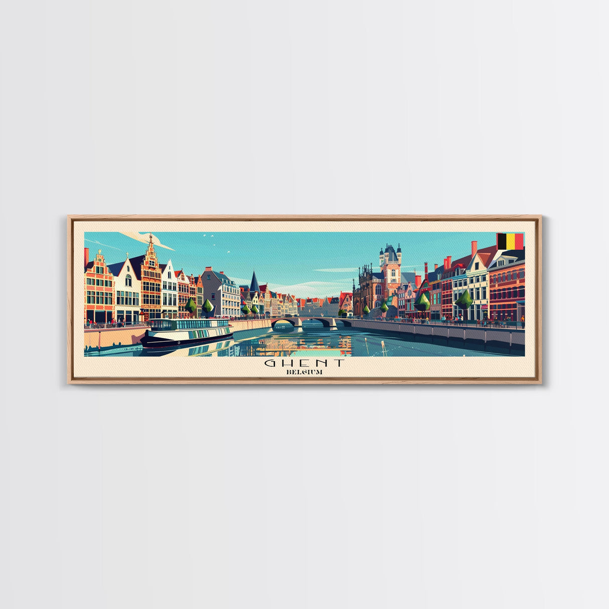 Ghent Belgium Wall Art, Panoramic Travel Poster, Panoramic Framed Canvas Print, City Wall Art, Wall Hanging Home Decor, Travel Art