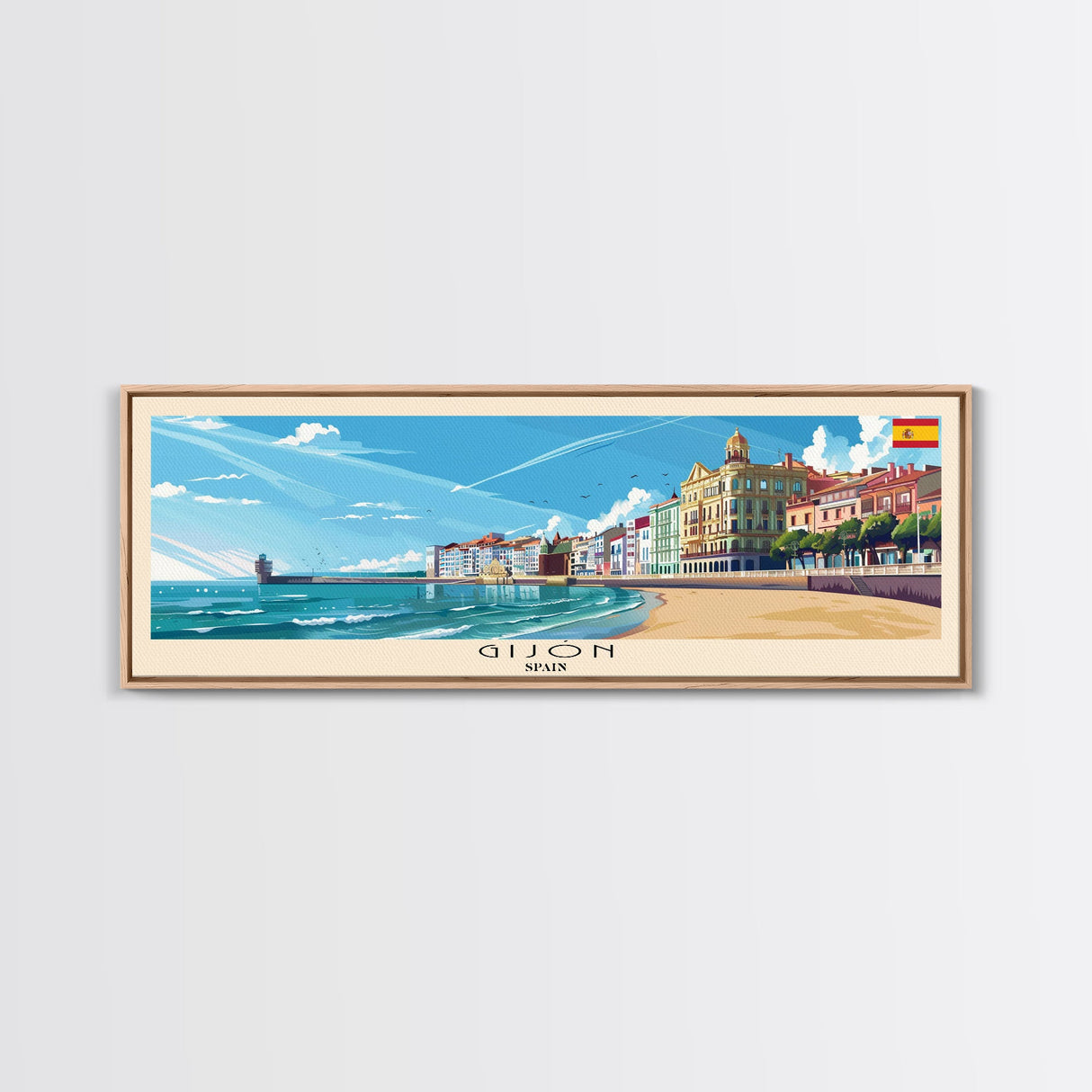 Gijón Spain Travel Print Wall Art, Panoramic City Art, Travel Art, Wall Decor, Vacation Gift, Framed Canvas Print Or Metal Art