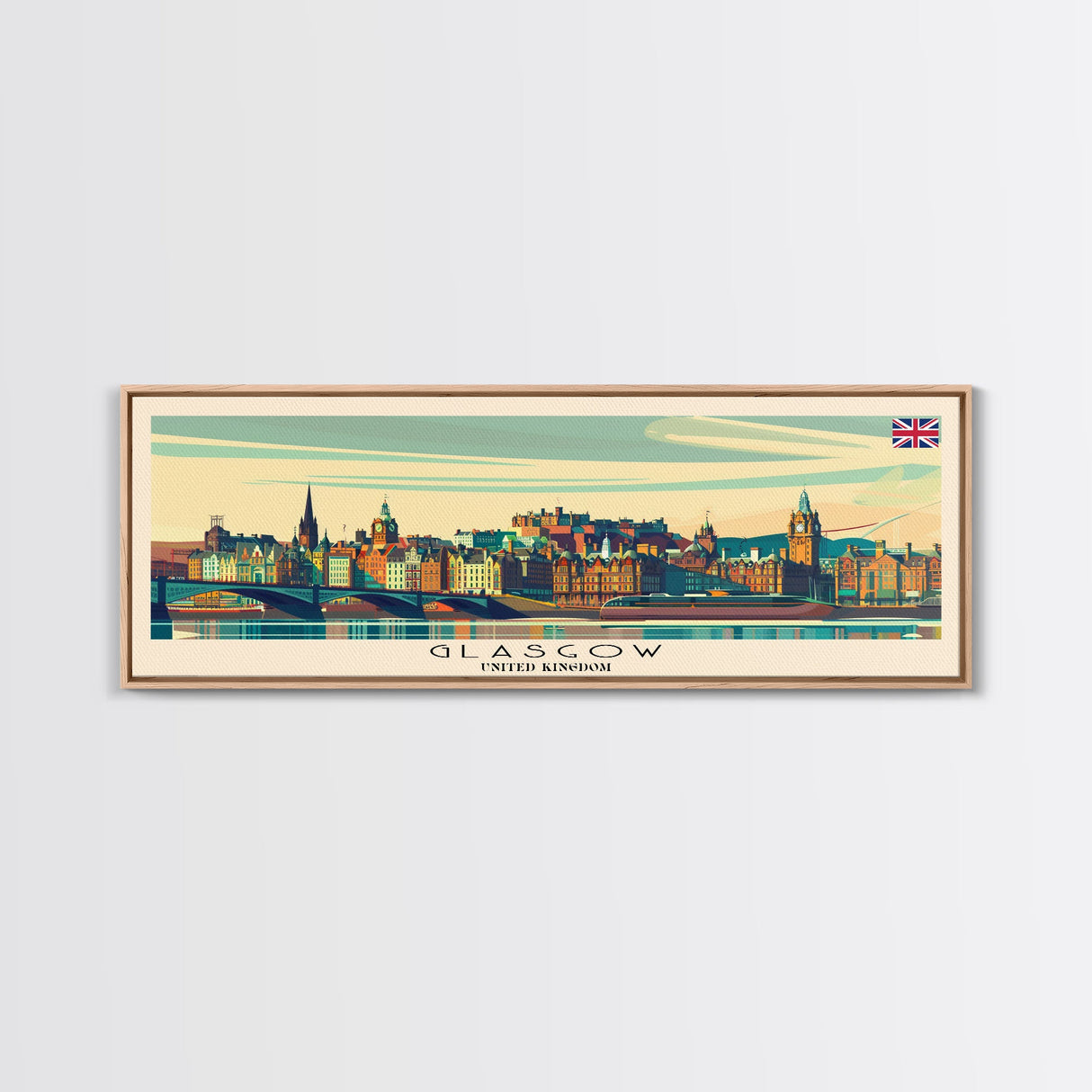 Glasgow United Kingdom Travel Art, City Art, Framed Canvas Print or Metal Wall Art, Europe Travel Poster, Panoramic Wall Art, Extra Wide Wall Art