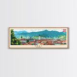 Graz Austria Wall Art, Panoramic Travel Poster, Panoramic Framed Canvas Print, City Wall Art, Wall Hanging Home Decor, Travel Art