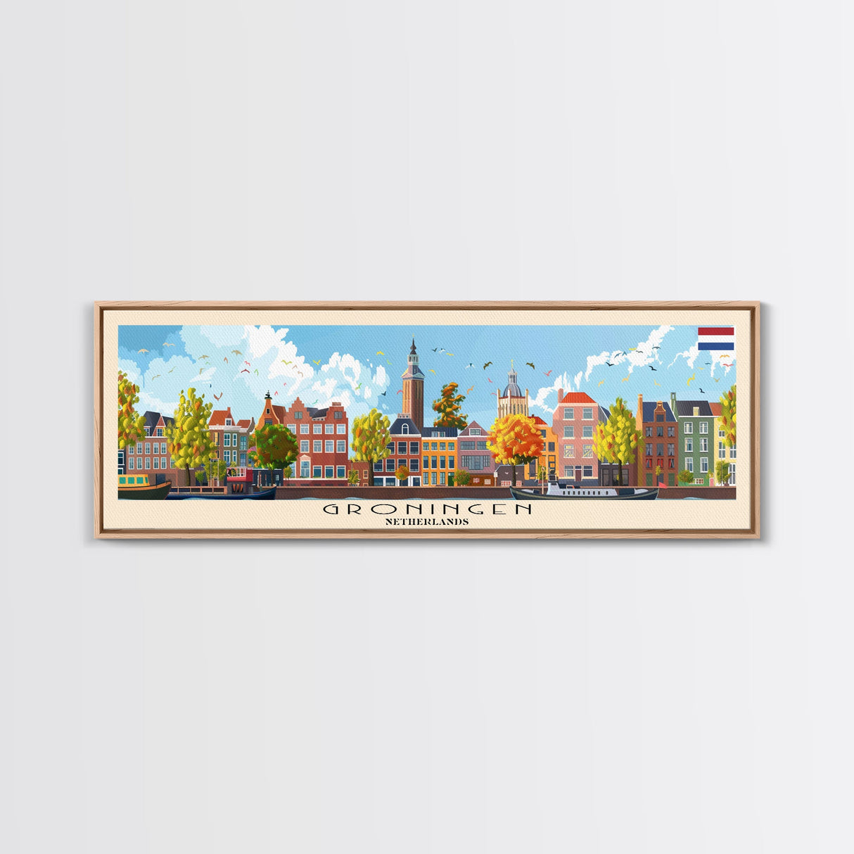 Groningen Netherlands Travel Art, City Art, Framed Canvas Print or Metal Wall Art, Europe Travel Poster, Panoramic Wall Art, Extra Wide Wall Art