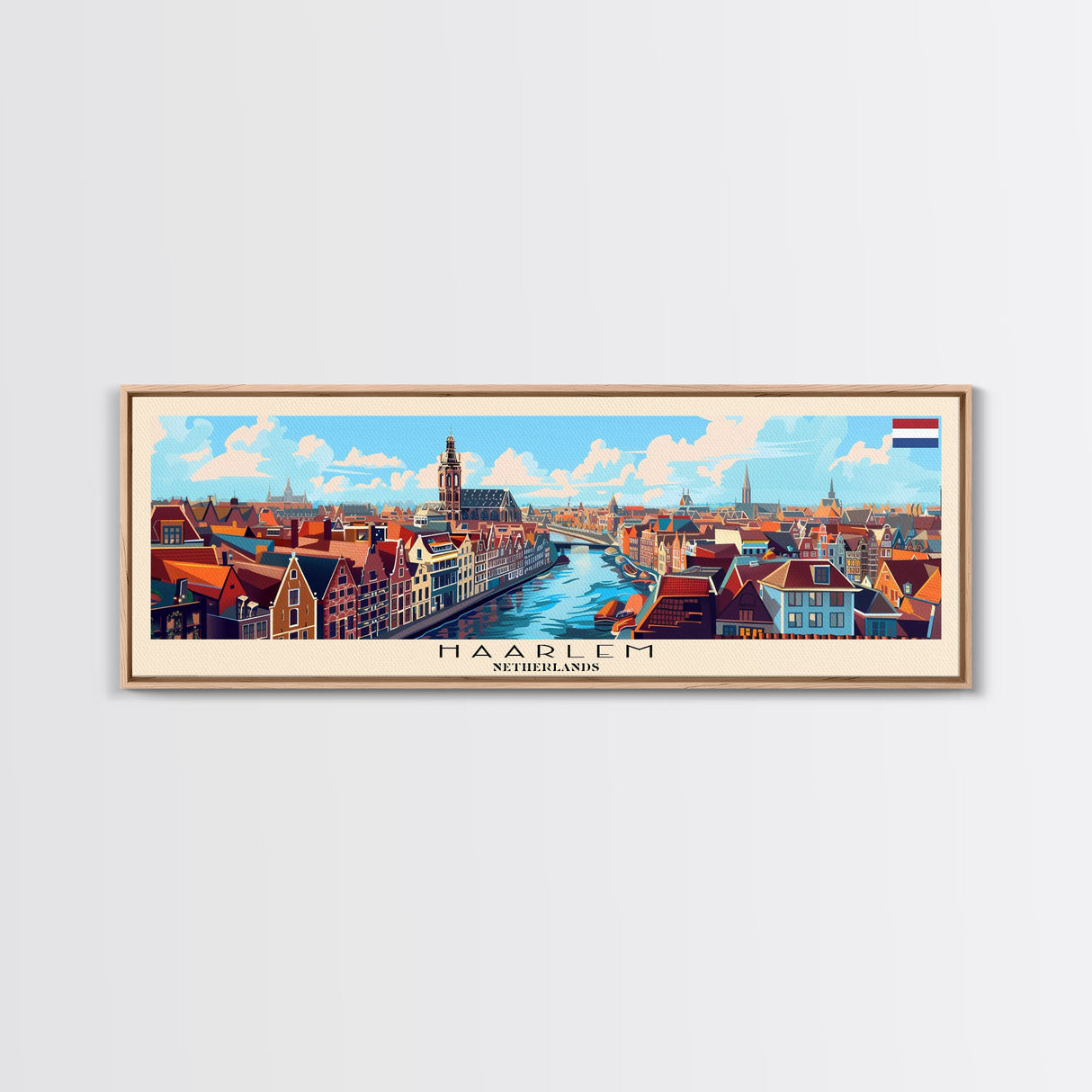 Haarlem Netherlands Travel Art, City Art, Framed Canvas Print or Metal Wall Art, Europe Travel Poster, Panoramic Wall Art, Extra Wide Wall Art