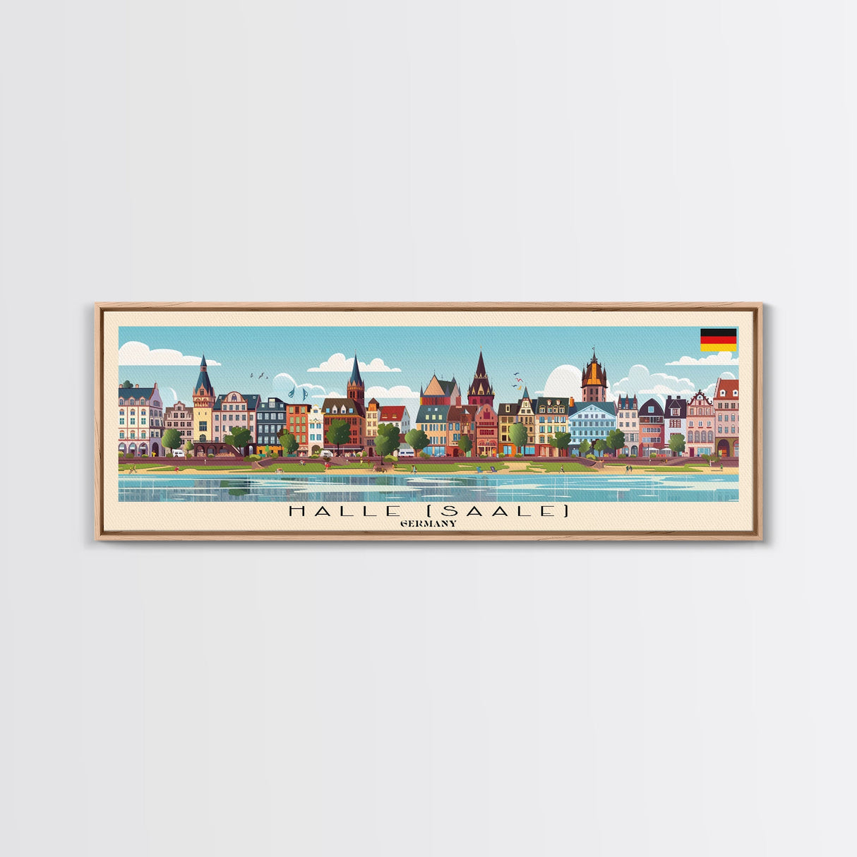 Halle Saale Germany Wall Art, Panoramic Travel Poster, Panoramic Framed Canvas Print, City Wall Art, Wall Hanging Home Decor, Travel Art