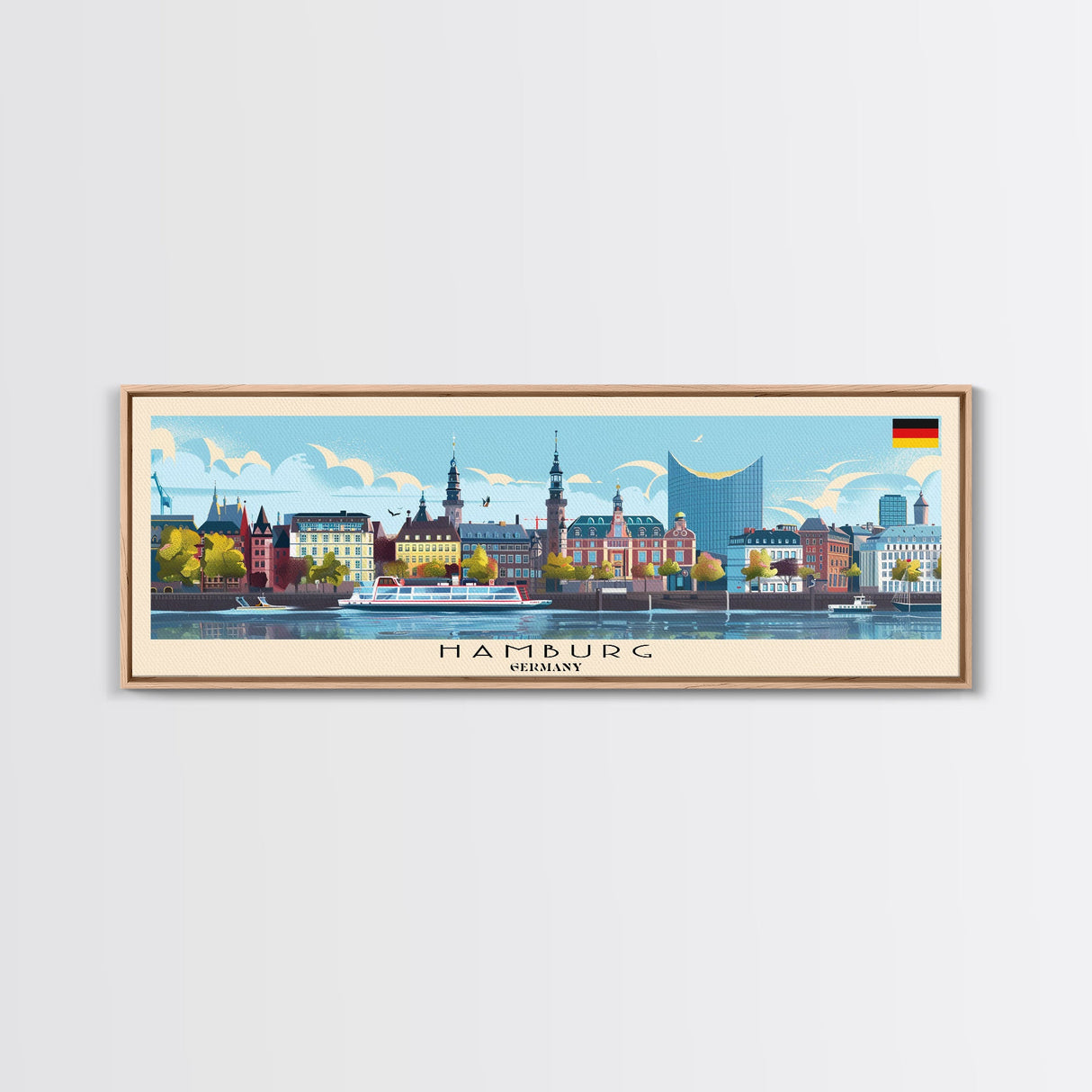 Hamburg Germany Travel Print Wall Art, Panoramic City Art, Travel Art, Wall Decor, Vacation Gift, Framed Canvas Print Or Metal Art