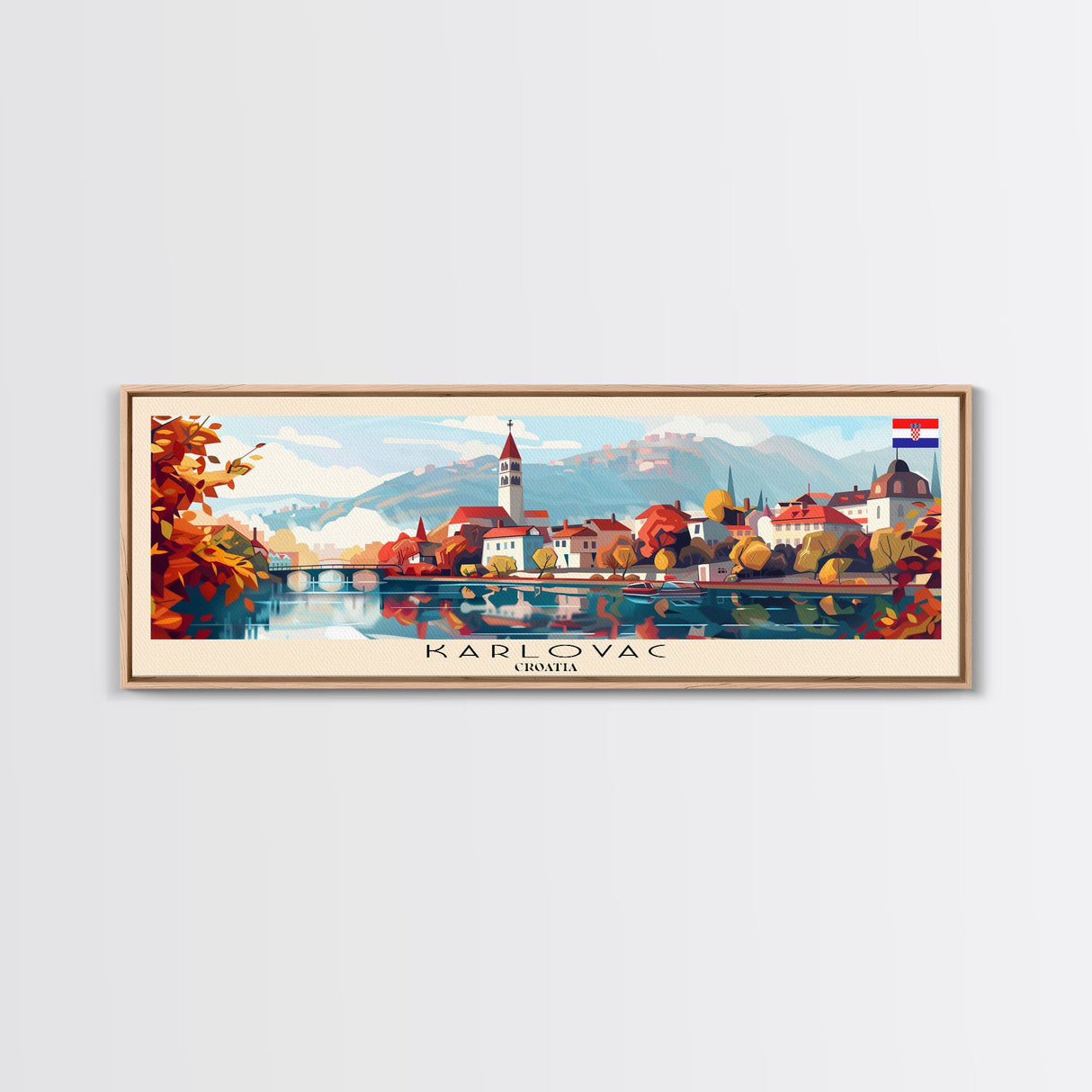 Karlovac Croatia Travel Art, City Art, Framed Canvas Print or Metal Wall Art, Europe Travel Poster, Panoramic Wall Art, Extra Wide Wall Art