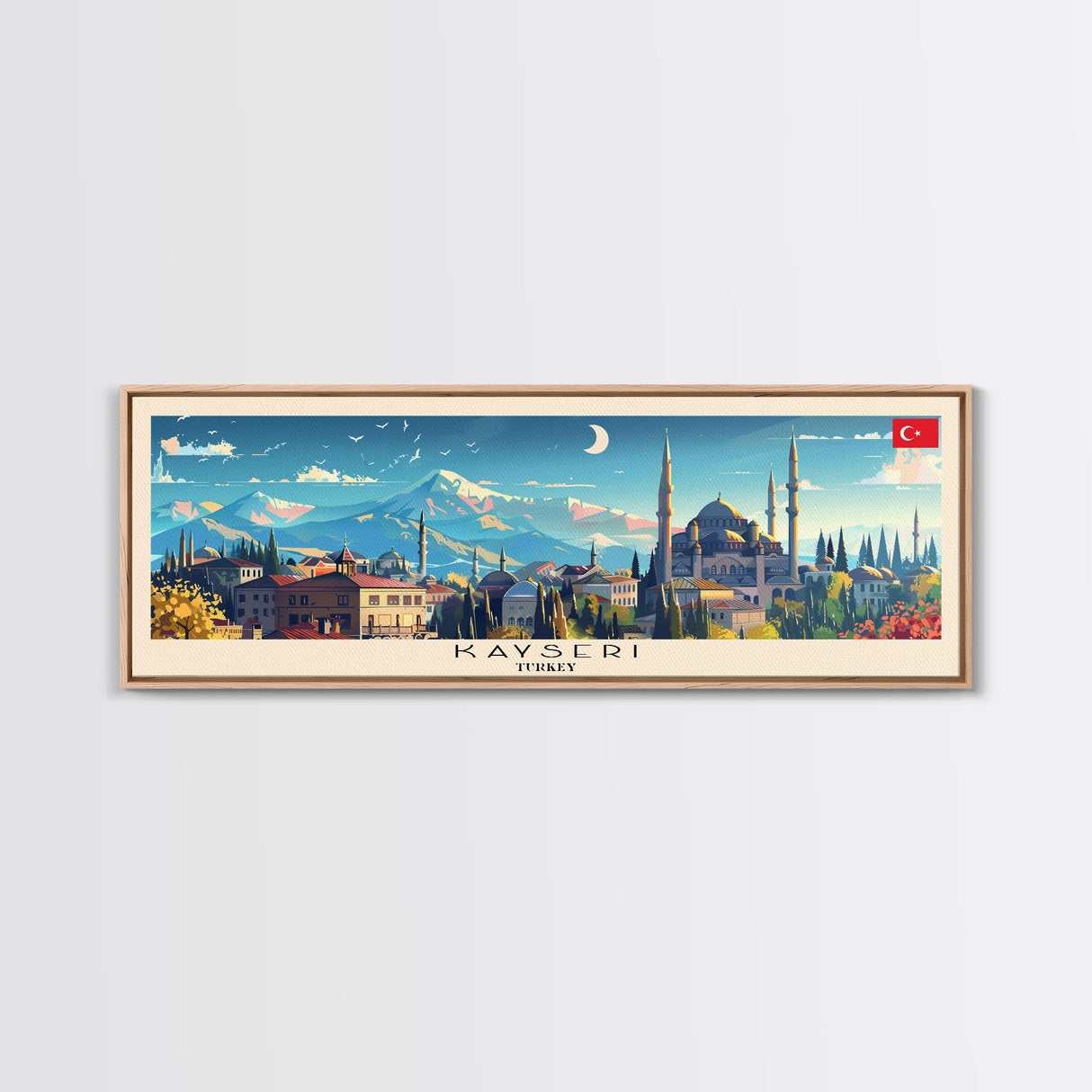 Kayseri Turkey Travel Art, City Art, Framed Canvas Print or Metal Wall Art, Europe Travel Poster, Panoramic Wall Art, Extra Wide Wall Art