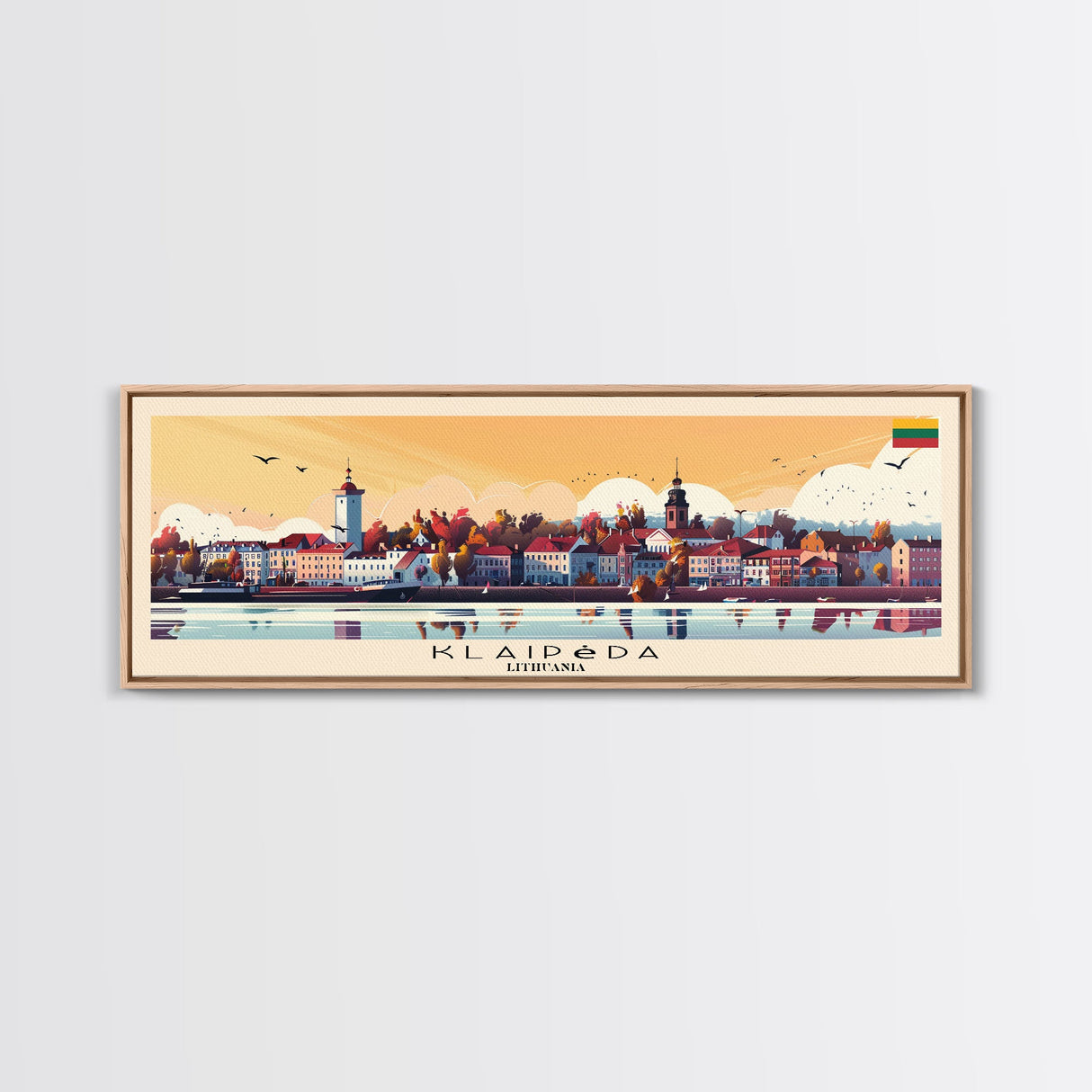 Klaipda Lithuania Wall Art, Panoramic Travel Poster, Panoramic Framed Canvas Print, City Wall Art, Wall Hanging Home Decor, Travel Art