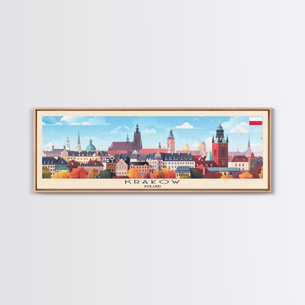 Krakow Poland Travel Art, City Art, Framed Canvas Print or Metal Wall Art, Europe Travel Poster, Panoramic Wall Art, Extra Wide Wall Art